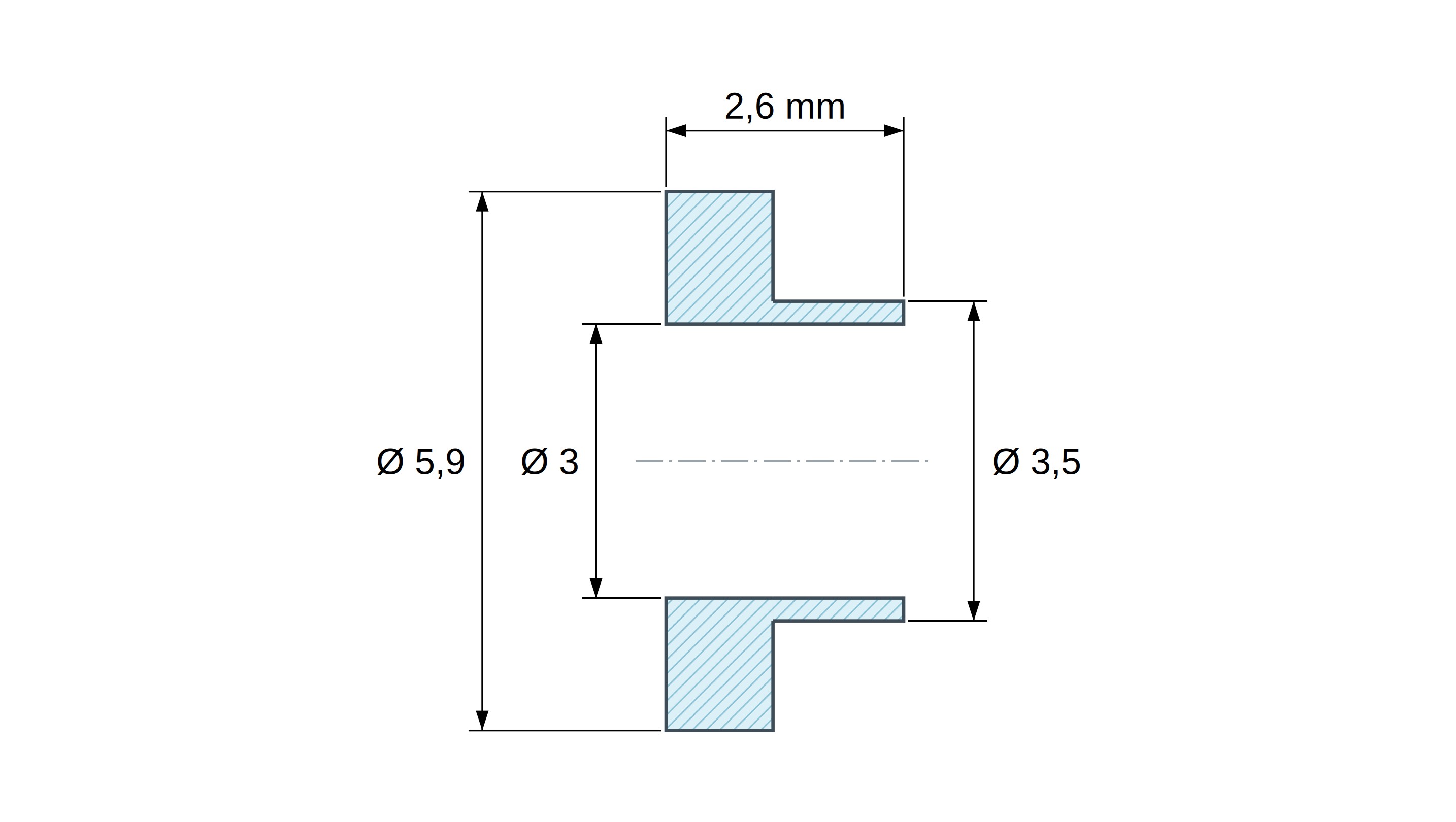 Casquillo aislante con brida Ø3x5,9mm, resalte alto Ø3,5mm, poliamida PA6.6 negra reforzada con fibra de vidrio UL94-HB
