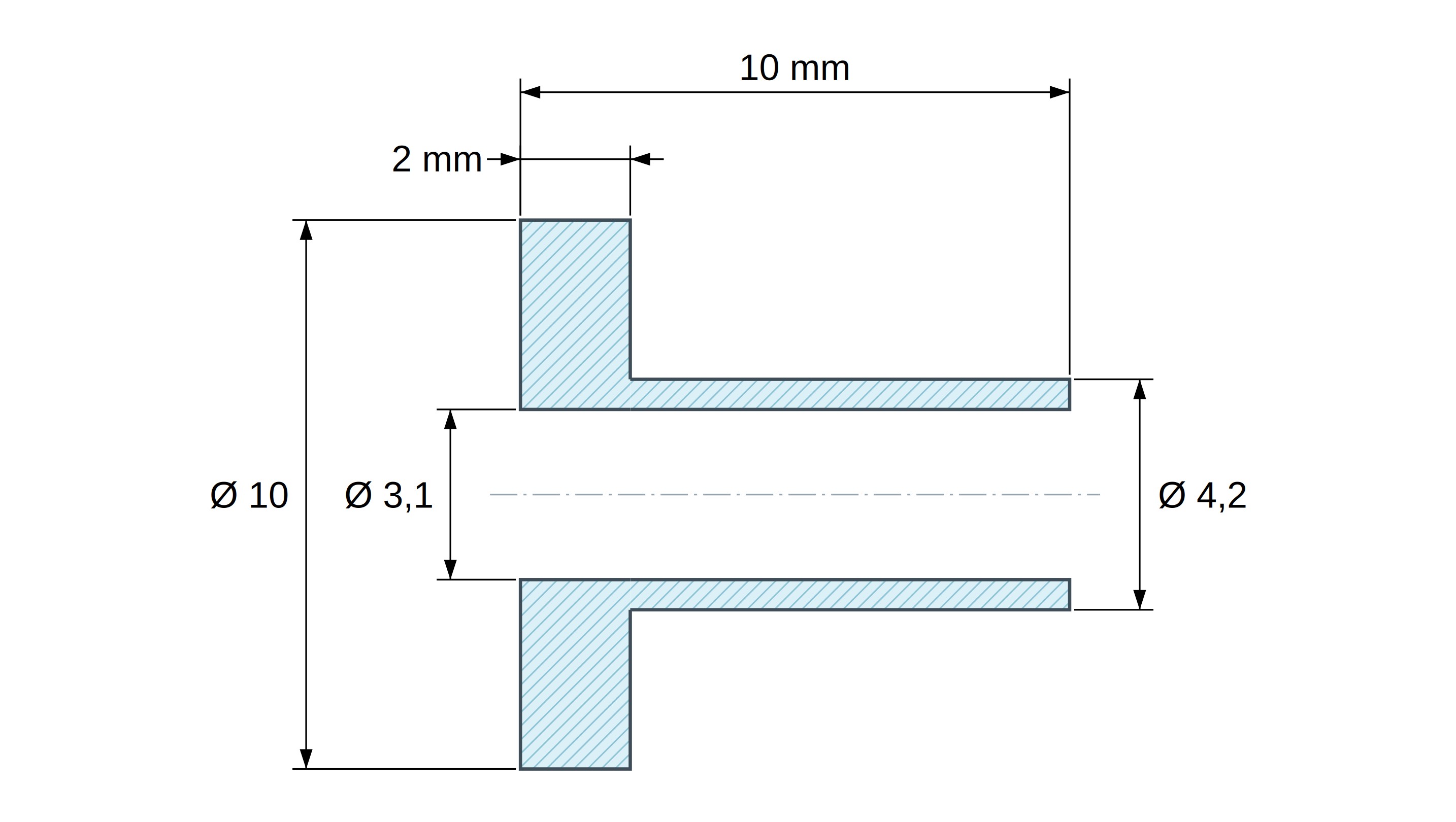 Casquillo aislante con brida Ø3,1x10mm, resalte alto Ø4,2mm, poliamida PA6.6 negra reforzada con fibra de vidrio UL94-HB Casquillo aislante con brida Ø3,1x10mm, resalte alto Ø4,2mm, poliamida PA6.6 negra reforzada con fibra de vidrio UL94-HB