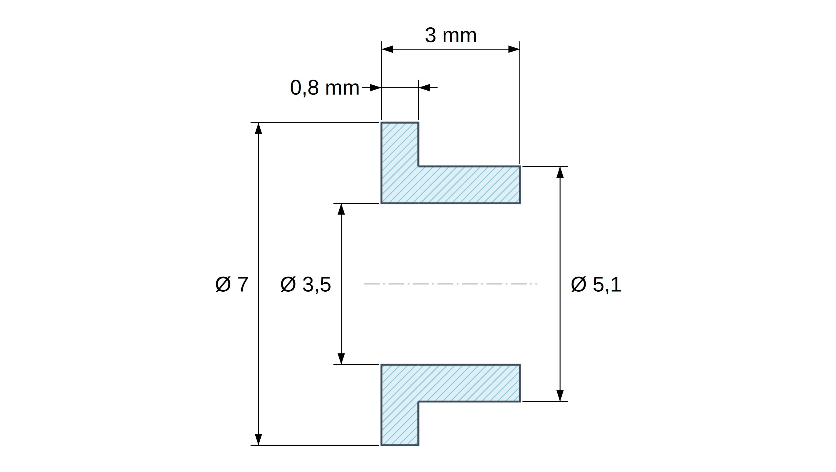 Casquillo aislante con brida Ø3,5x7mm, resalte alto Ø5,1mm, poliamida PA6.6 negra reforzada con fibra de vidrio UL94-V2