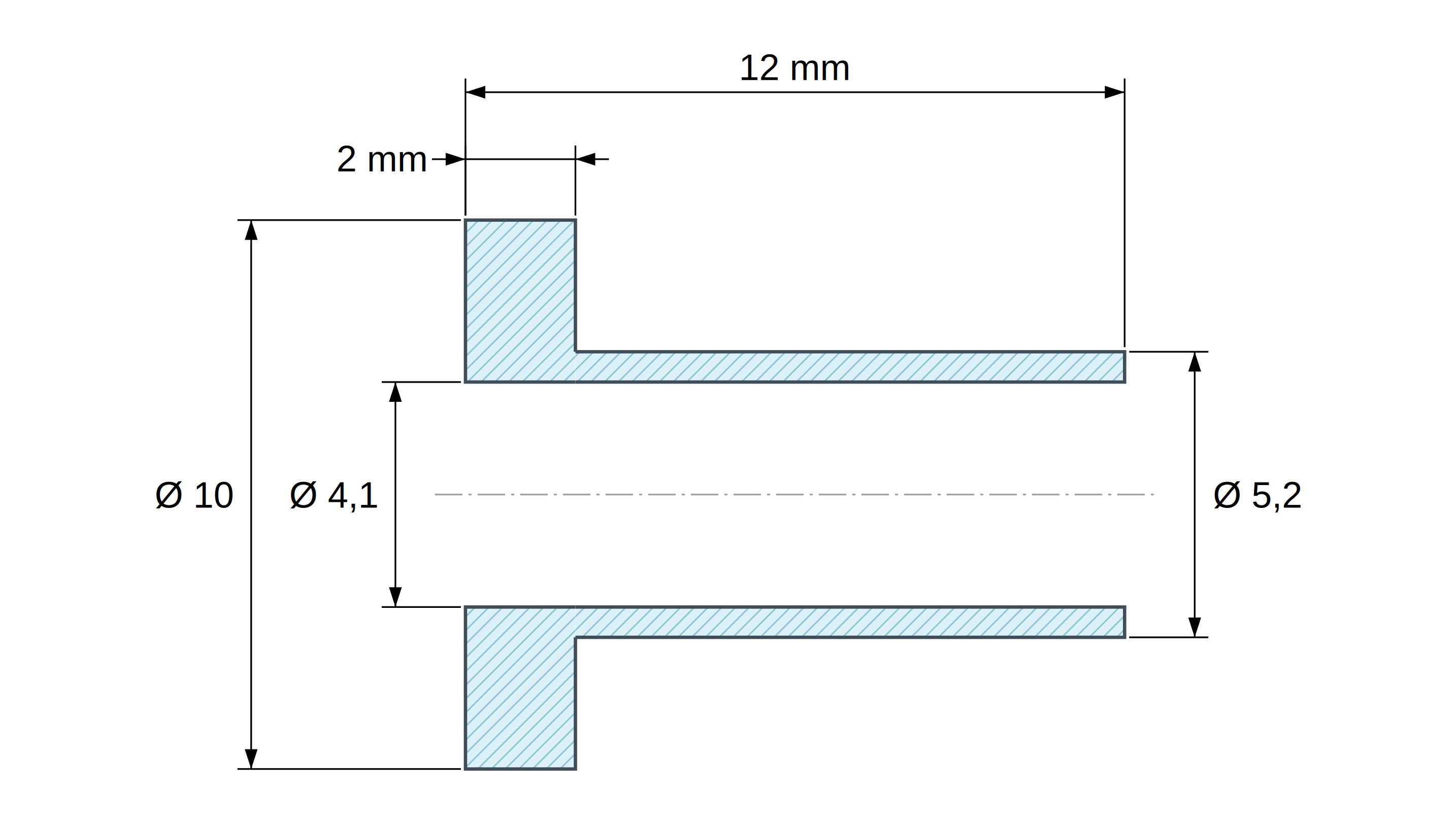 Casquillo aislante con brida Ø4,1x10mm, resalte bajo Ø5,2mm, poliamida PA6.6 negra reforzada con fibra de vidrio UL94-HB