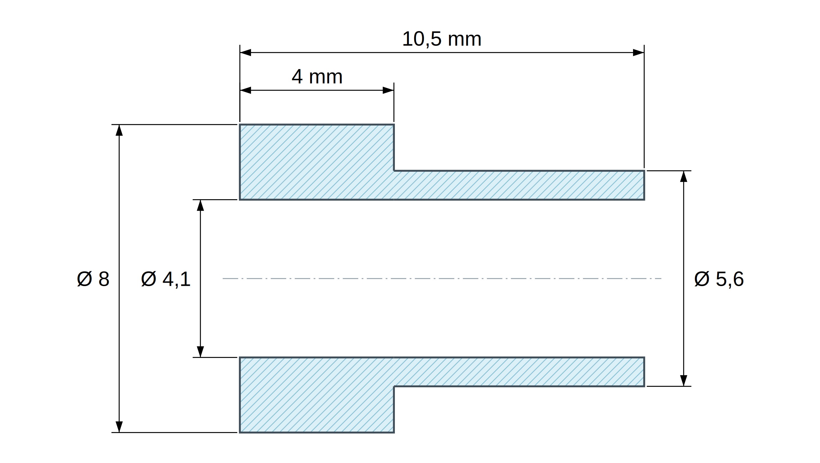 Casquillo aislante con brida Ø4,1x8mm, resalte alto Ø5,6mm, poliamida PA6.6 negra reforzada con fibra de vidrio UL94-HB Casquillo aislante con brida Ø4,1x8mm, resalte alto Ø5,6mm, poliamida PA6.6 negra reforzada con fibra de vidrio UL94-HB