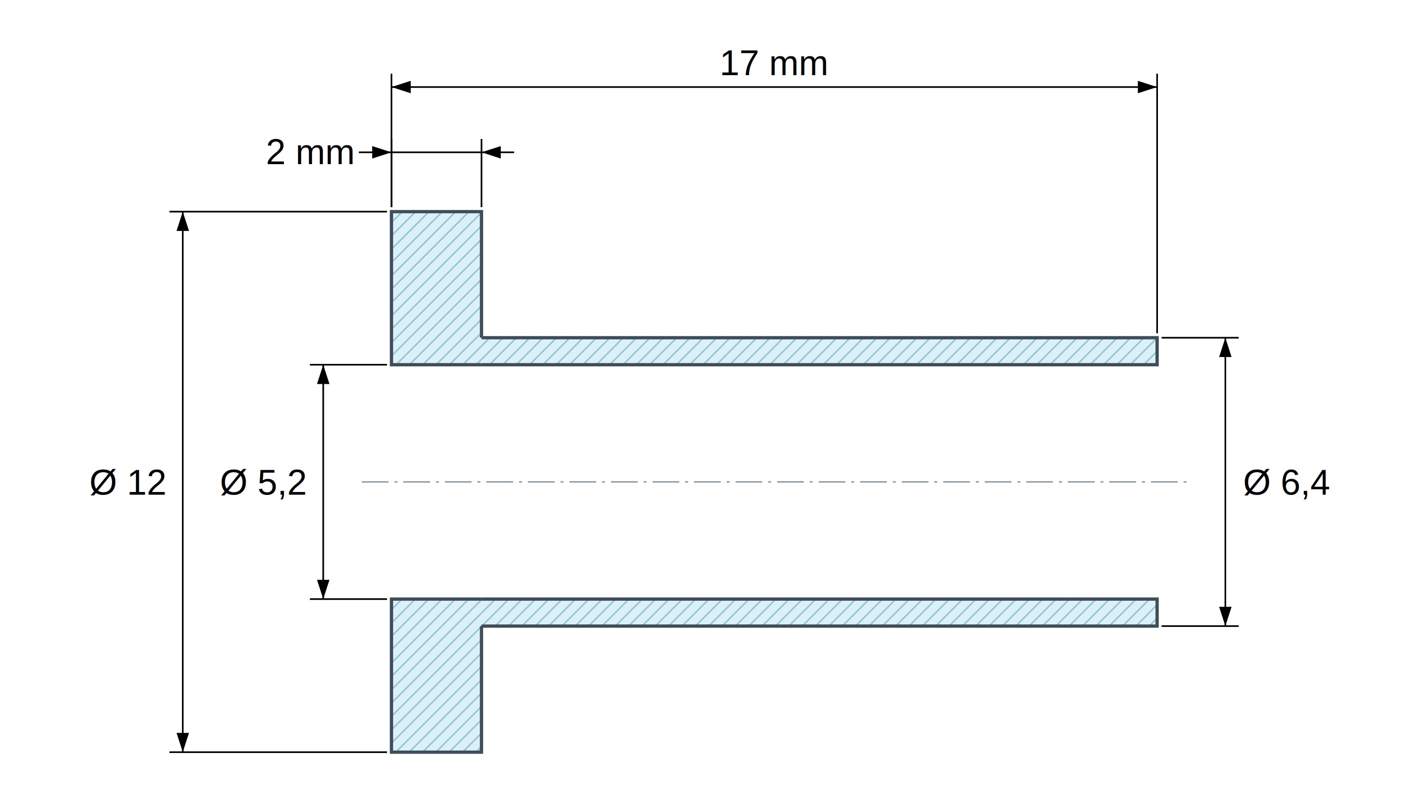 Casquillo aislante con brida Ø5,2x12mm, resalte alto Ø6,4mm, poliamida PA6.6 negra reforzada con fibra de vidrio UL94-HB