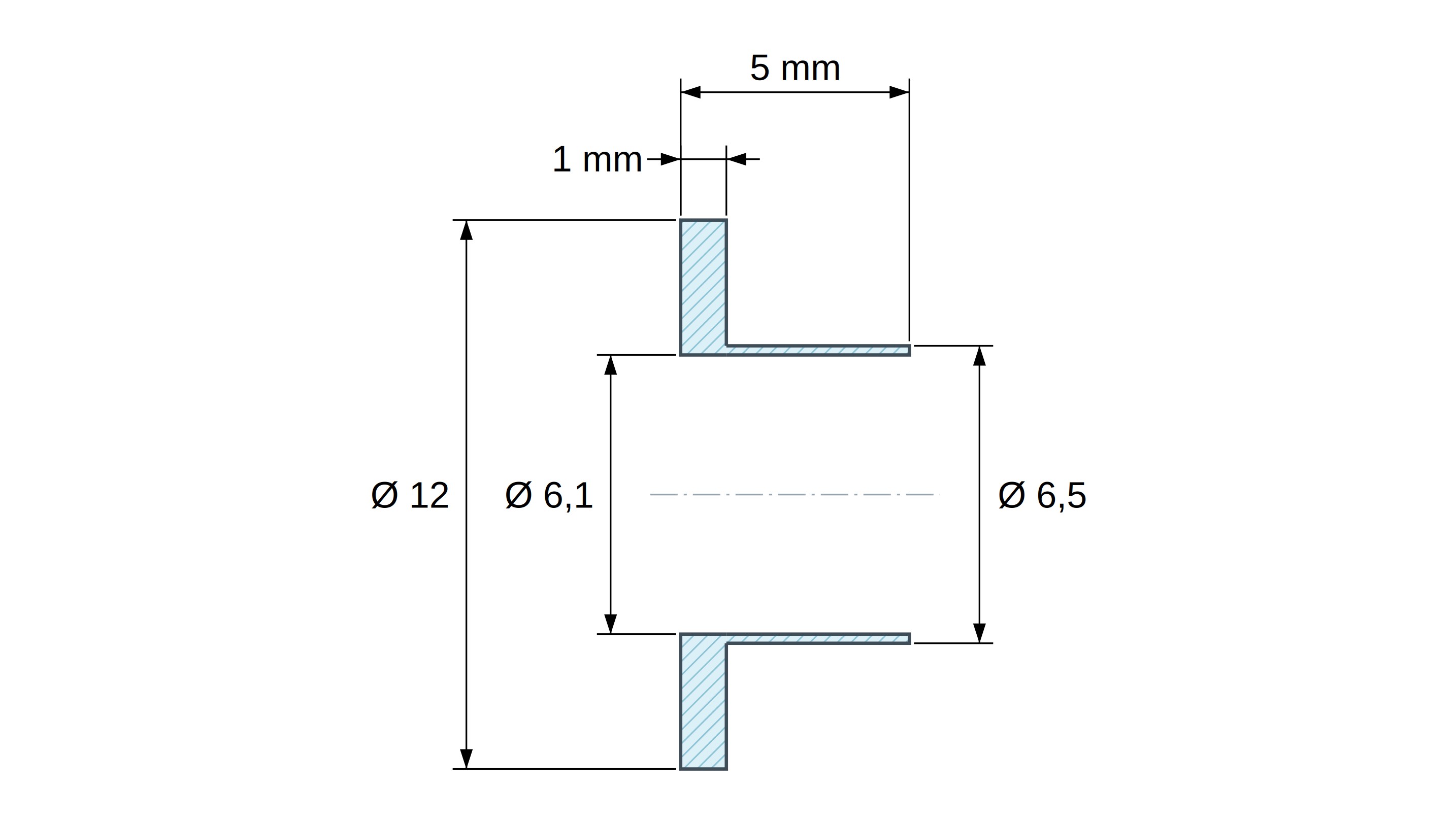Casquillo aislante con brida Ø6,1x12mm, resalte alto Ø6,5mm, poliamida PA6.6 negra reforzada con fibra de vidrio UL94-HB
