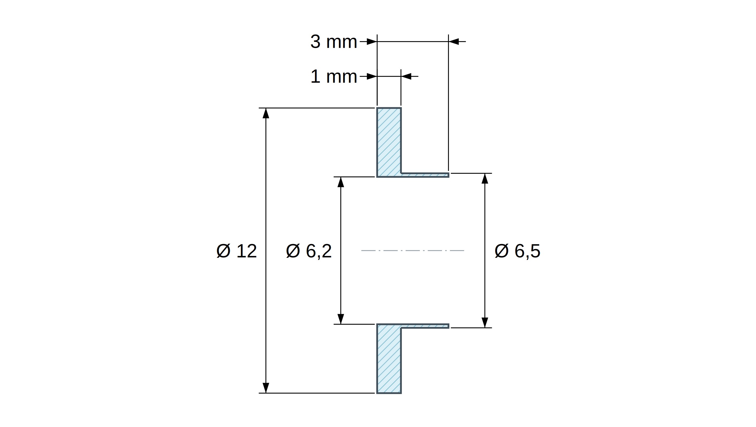 Casquillo aislante con brida Ø6,2x12mm, resalte alto Ø6,5mm, poliamida PA6.6 negra reforzada con fibra de vidrio UL94-HB