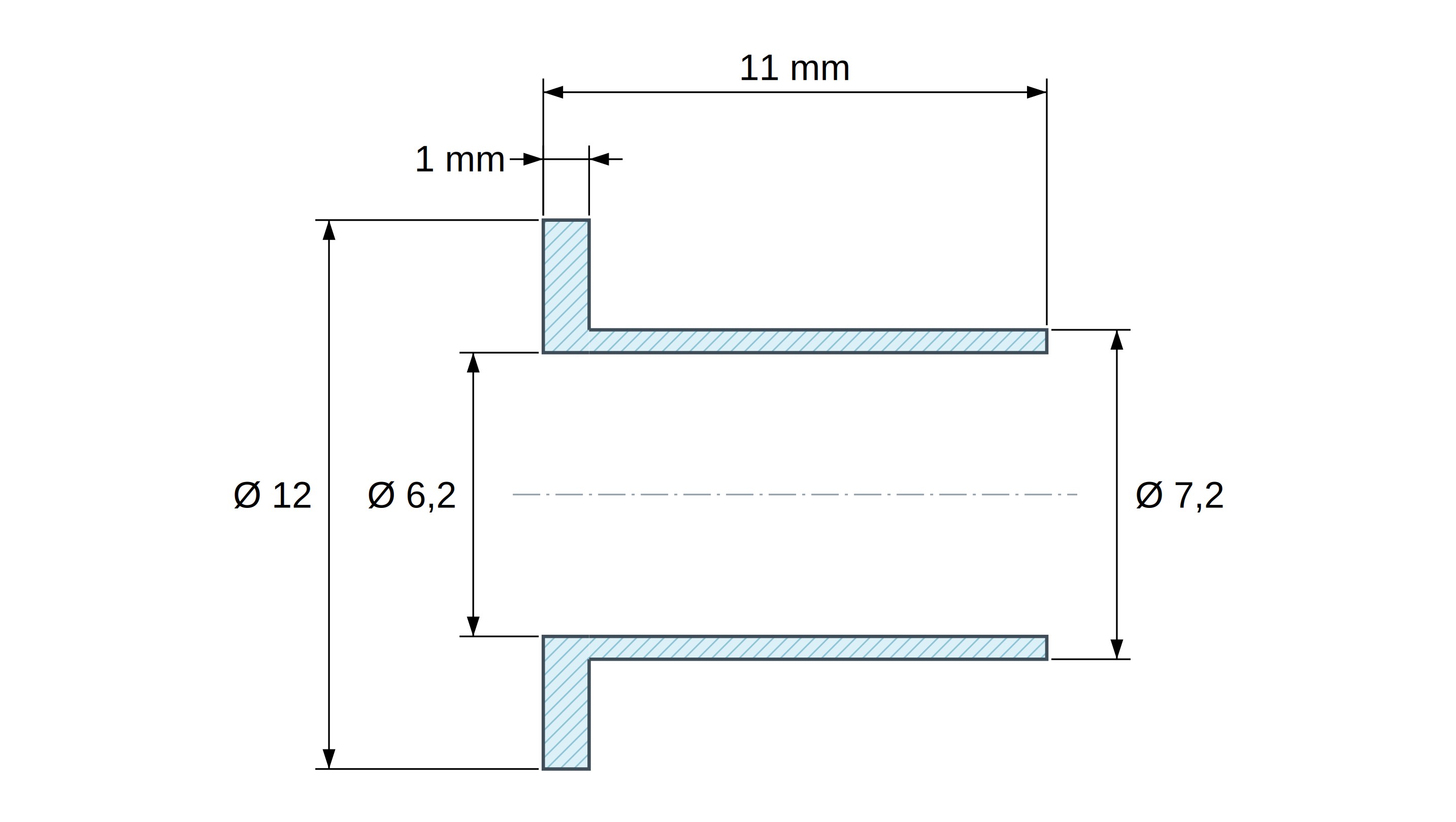 Casquillo aislante con brida Ø6,2x12mm, resalte alto Ø7,2mm, poliamida PA6.6 negra reforzada con fibra de vidrio UL94-HB Casquillo aislante con brida Ø6,2x12mm, resalte alto Ø7,2mm, poliamida PA6.6 negra reforzada con fibra de vidrio UL94-HB