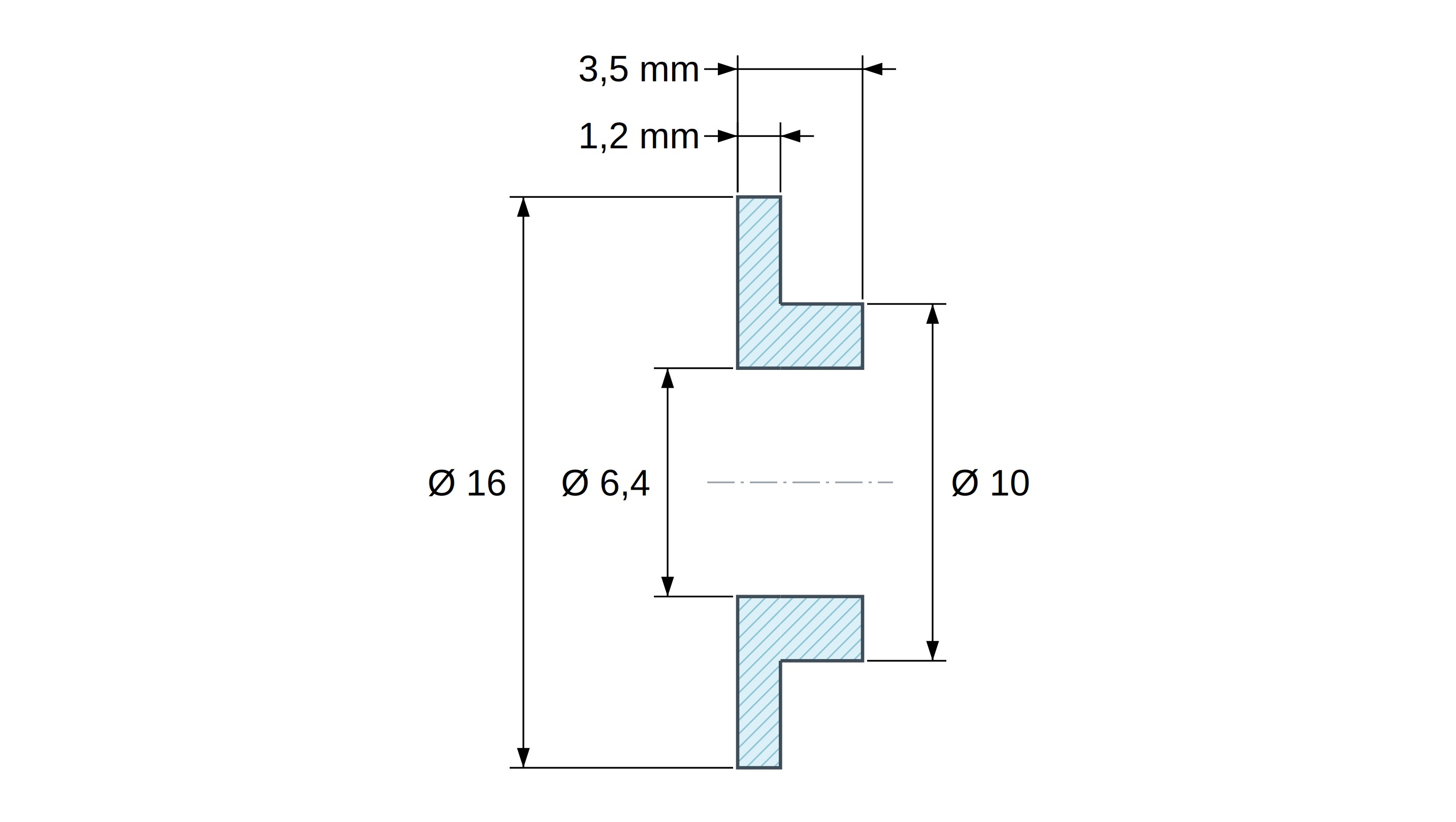 Casquillo aislante con brida Ø6,4x16mm, resalte bajo Ø10mm, poliamida PA6.6 negra reforzada con fibra de vidrio
