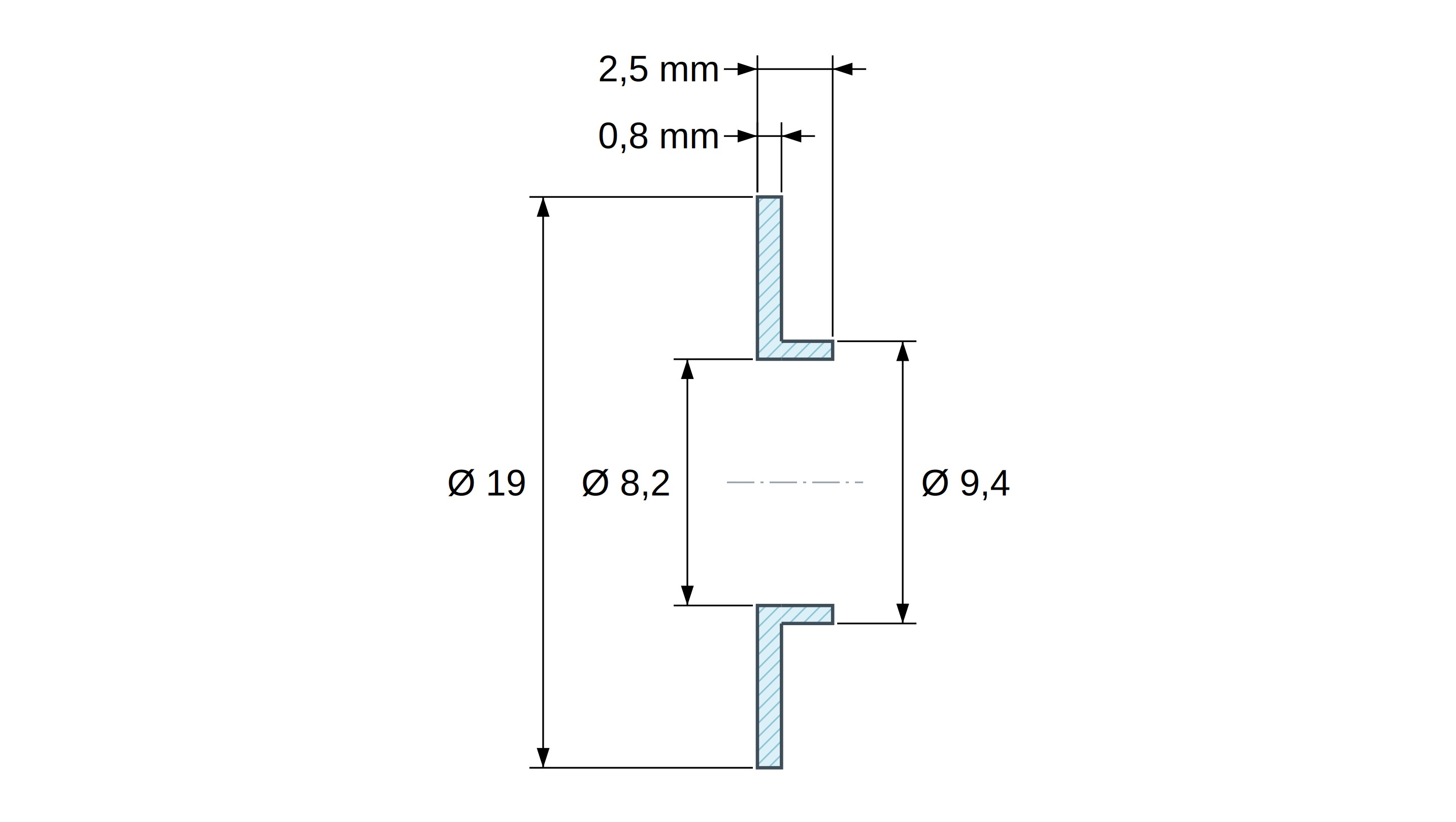 Casquillo aislante con brida Ø8,2x19mm, resalte bajo Ø9,4mm, poliamida PA6.6 negra reforzada con fibra de vidrio UL94-HB