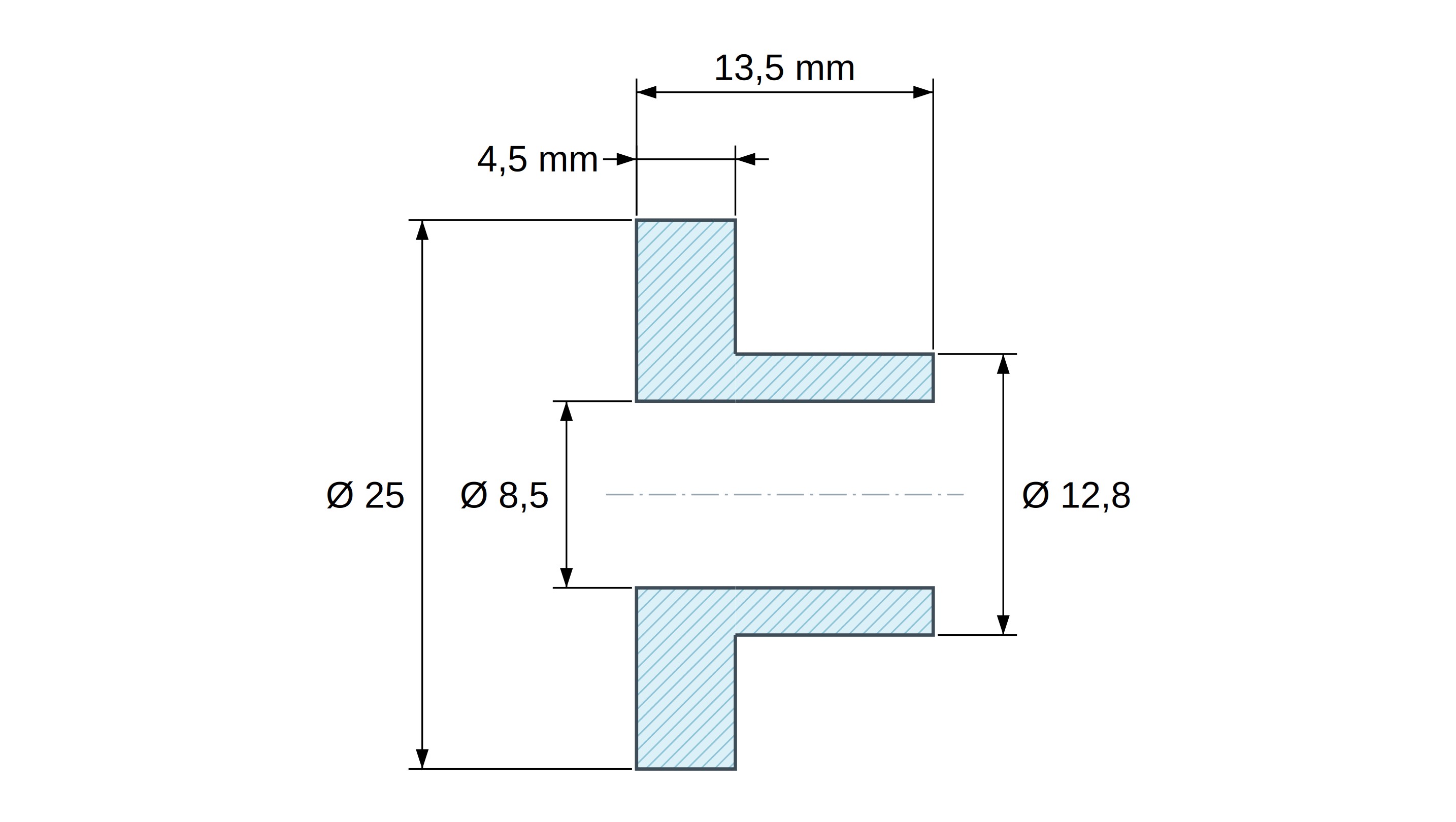 Casquillo aislante con brida Ø8,5x25mm, resalte alto Ø12,8mm, poliamida PA6.6 negra reforzada con fibra de vidrio UL94-HB Casquillo aislante con brida Ø8,5x25mm, resalte alto Ø12,8mm, poliamida PA6.6 negra reforzada con fibra de vidrio UL94-HB
