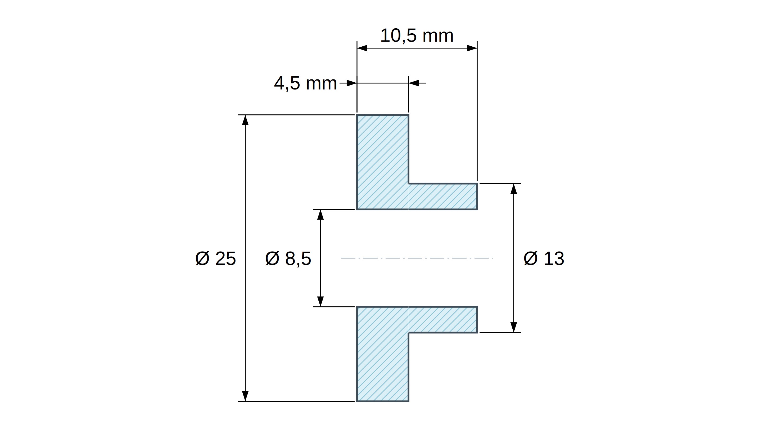 Casquillo aislante con brida Ø8,5x25mm, resalte alto Ø13mm, poliamida PA6.6 negra reforzada con fibra de vidrio UL94-HB