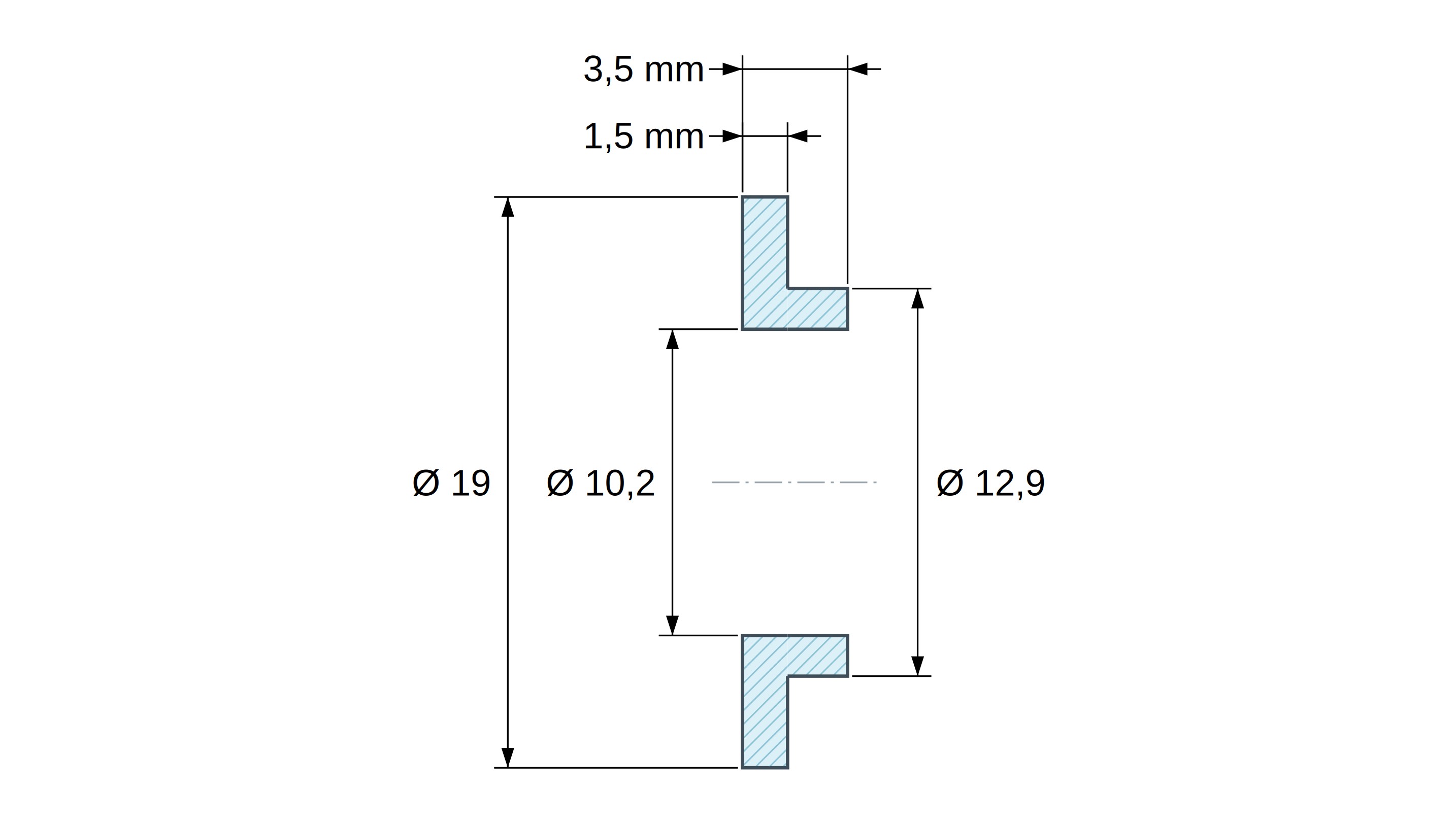 Casquillo aislante con brida Ø10,2x19mm, resalte bajo Ø12,9mm, poliamida PA6 natural UL94-V2 Casquillo aislante con brida Ø10,2x19mm, resalte bajo Ø12,9mm, poliamida PA6 natural UL94-V2