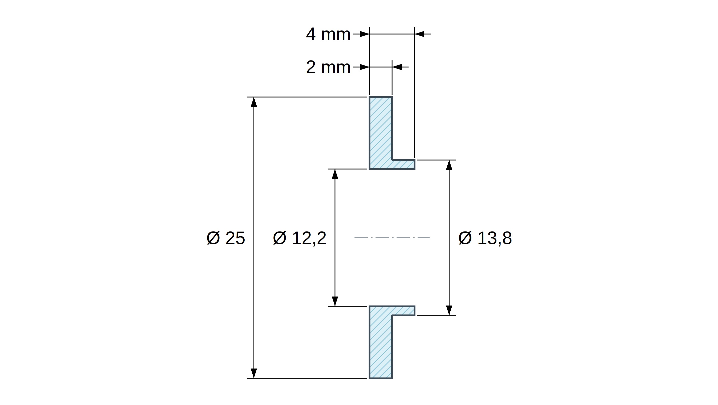 Casquillo aislante con brida Ø12,2x25mm, resalte bajo Ø13,8mm, poliamida PA6 natural UL94-V2 Casquillo aislante con brida Ø12,2x25mm, resalte bajo Ø13,8mm, poliamida PA6 natural UL94-V2