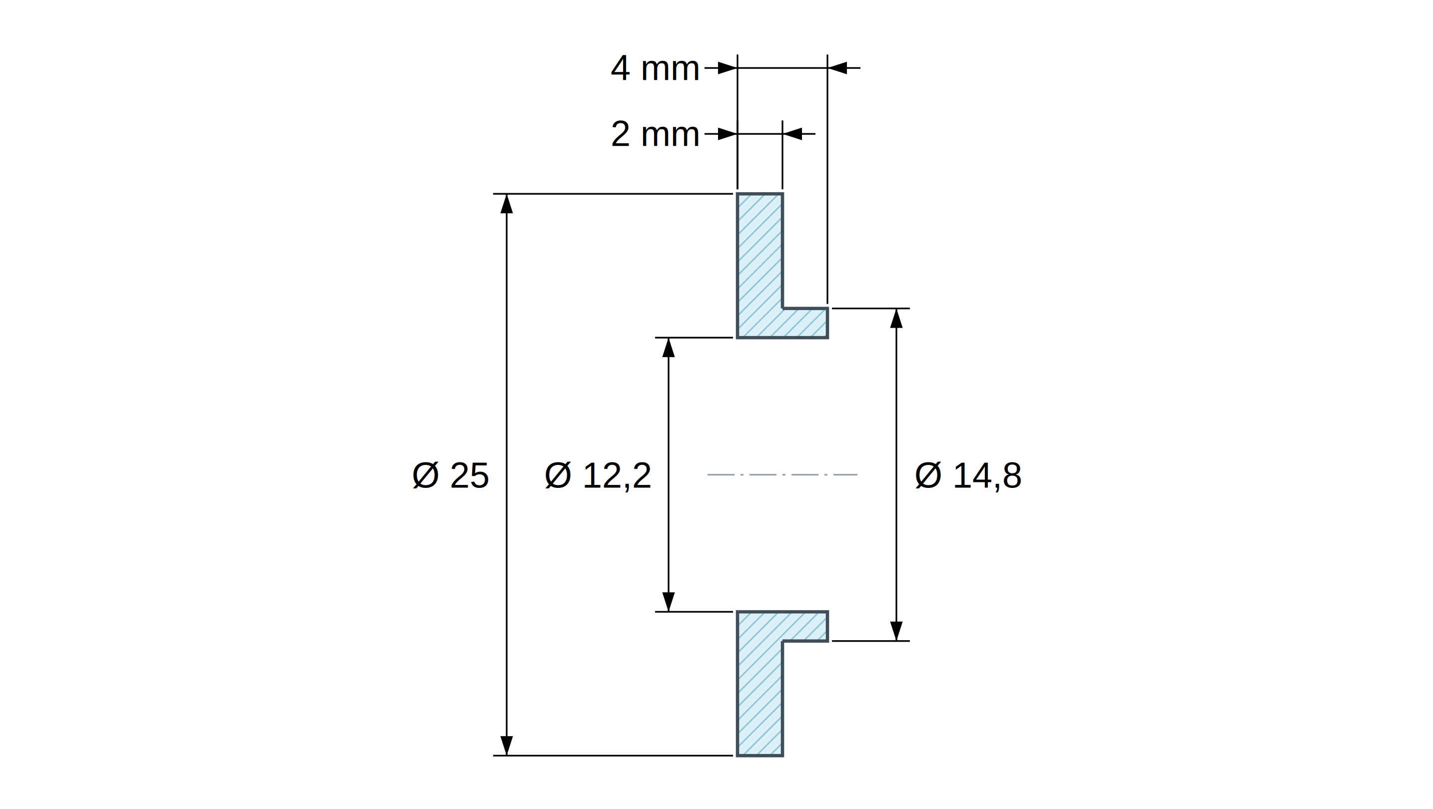 Casquillo aislante con brida Ø12,2x25mm, resalte bajo Ø14,8mm, poliamida PA6 natural UL94-V2