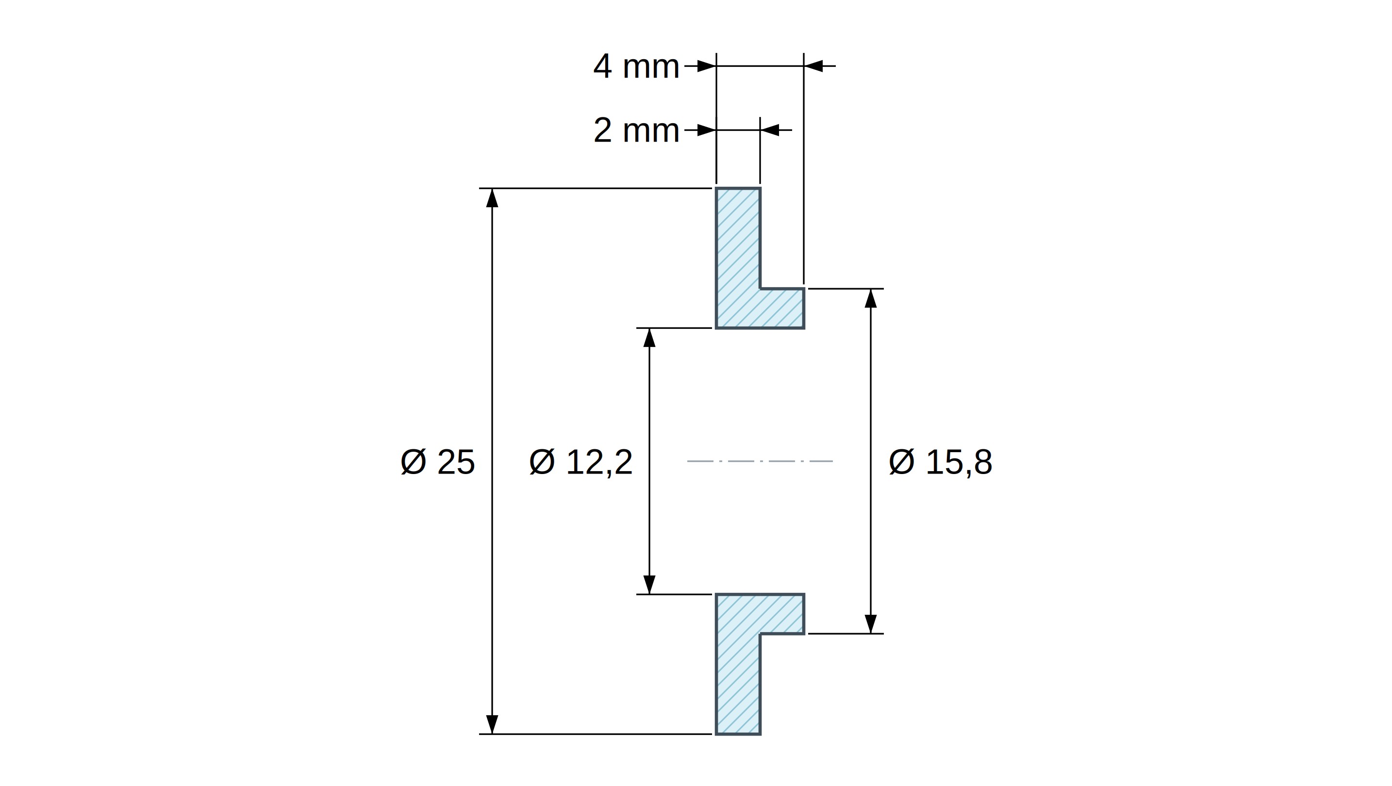Casquillo aislante con brida Ø12,2x25mm, resalte bajo Ø15,8mm, poliamida PA6 natural UL94-V2