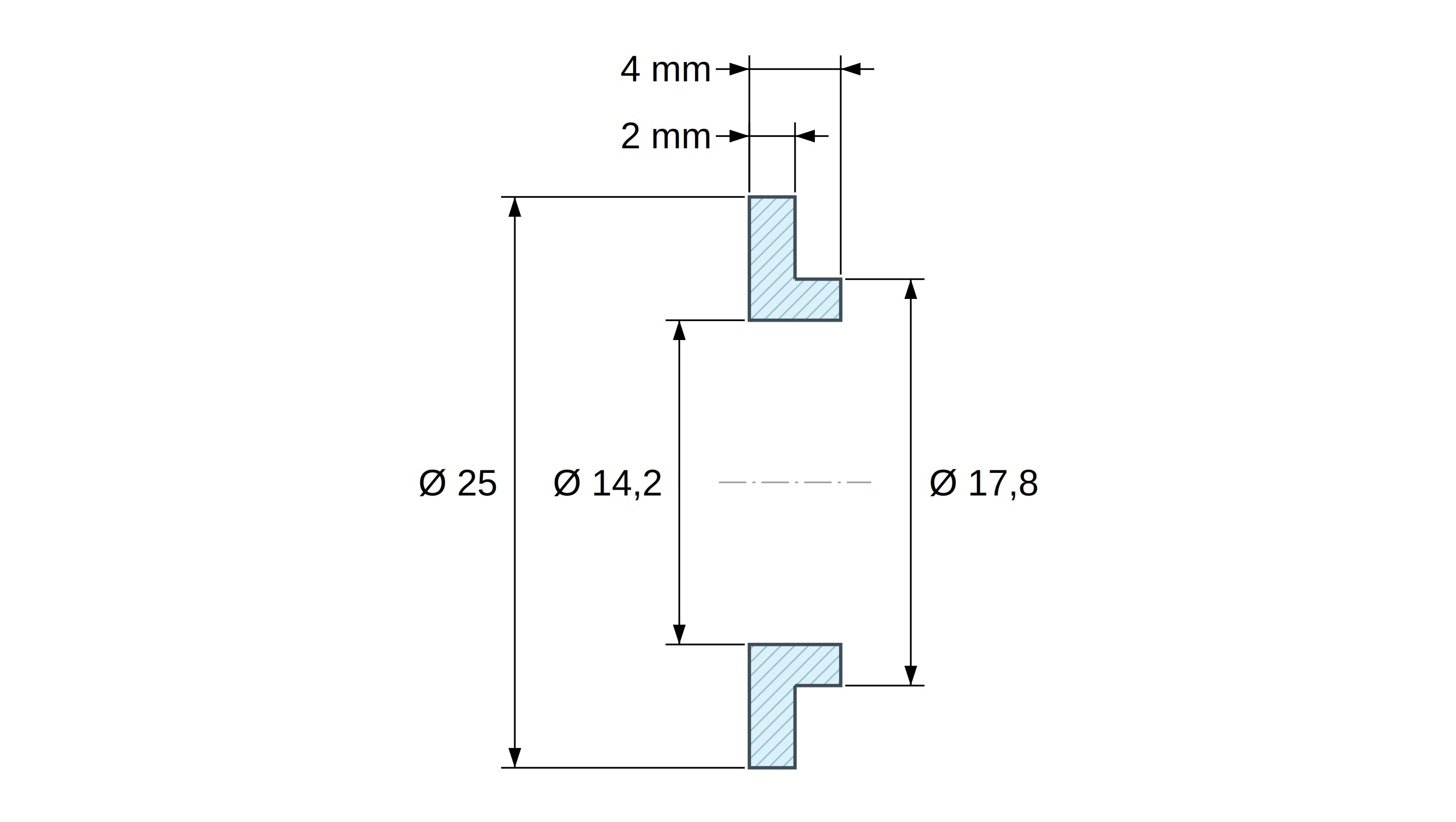 Casquillo aislante con brida Ø14,2x25mm, resalte bajo Ø17,8mm, poliamida PA6 natural UL94-V2