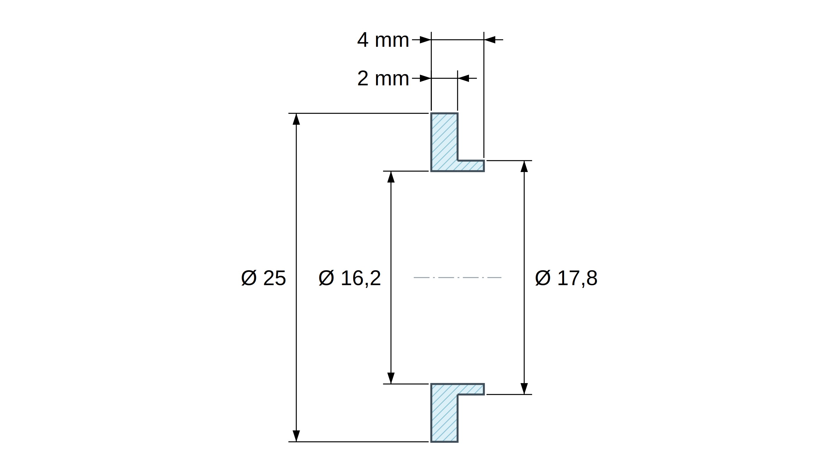 Casquillo aislante con brida Ø16,2x25mm, resalte bajo Ø17,8mm, poliamida PA6 natural UL94-V2