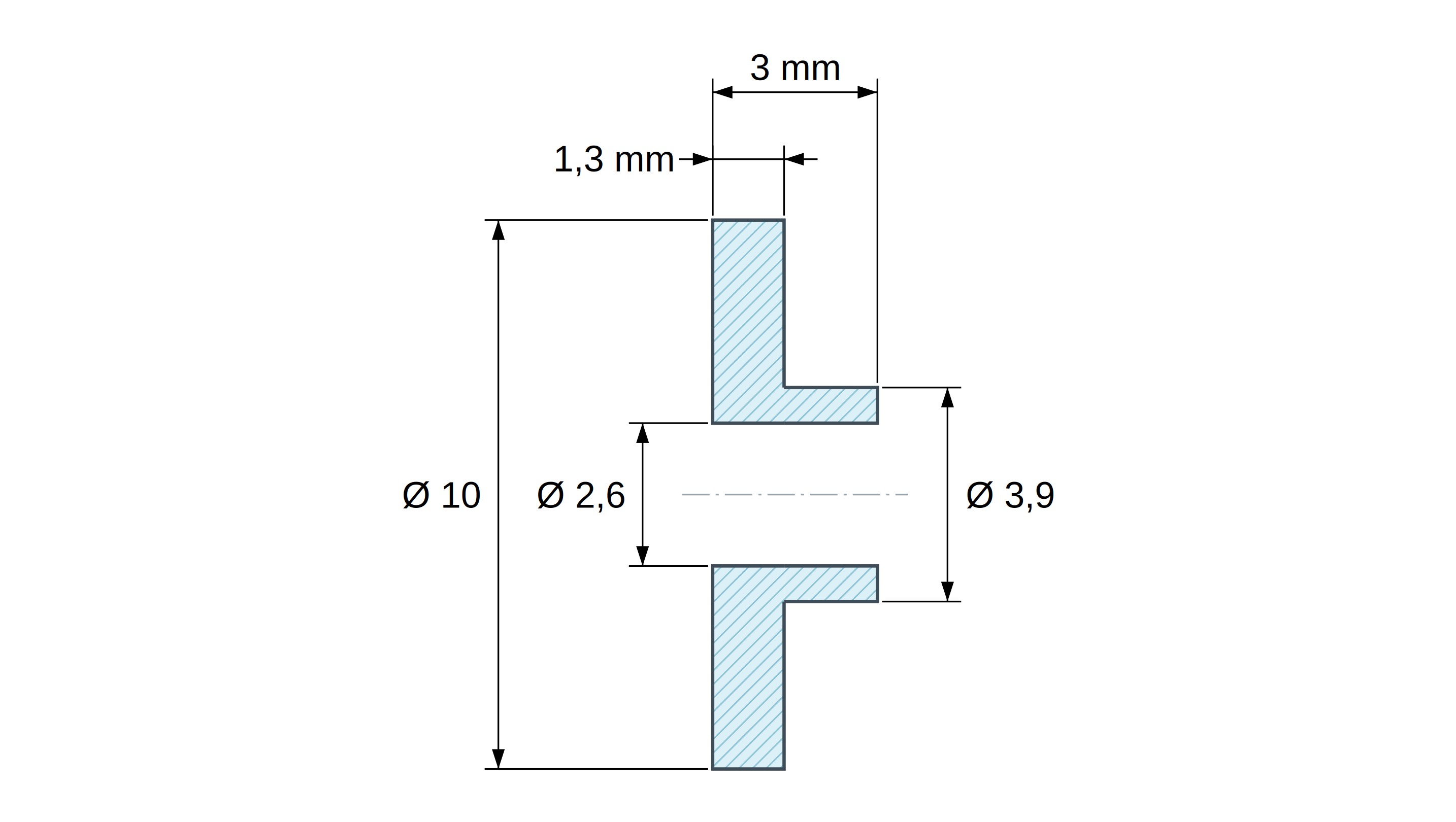Casquillo aislante con brida Ø2,6x10mm, resalte bajo Ø3,9mm, poliamida PA6 natural UL94-V2