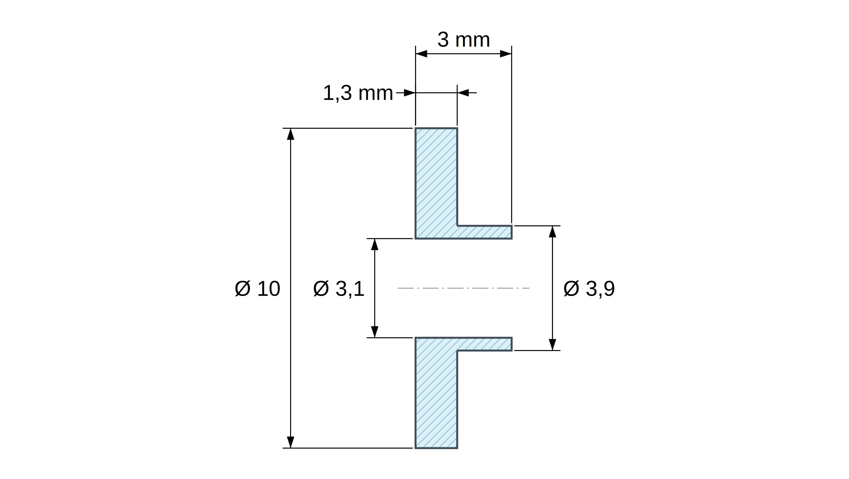 Casquillo aislante con brida Ø3,1x10mm, resalte bajo Ø3,9mm, poliamida PA6 natural UL94-V2