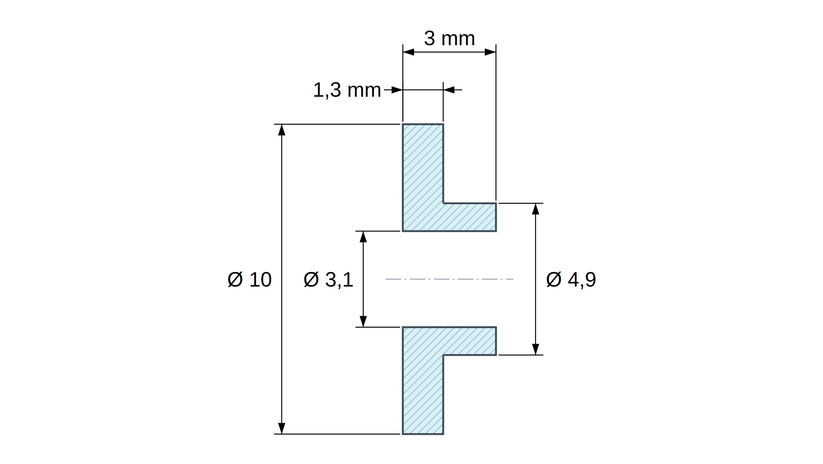 Casquillo aislante con brida Ø3,1x10mm, resalte bajo Ø4,9mm, poliamida PA6 natural UL94-V2