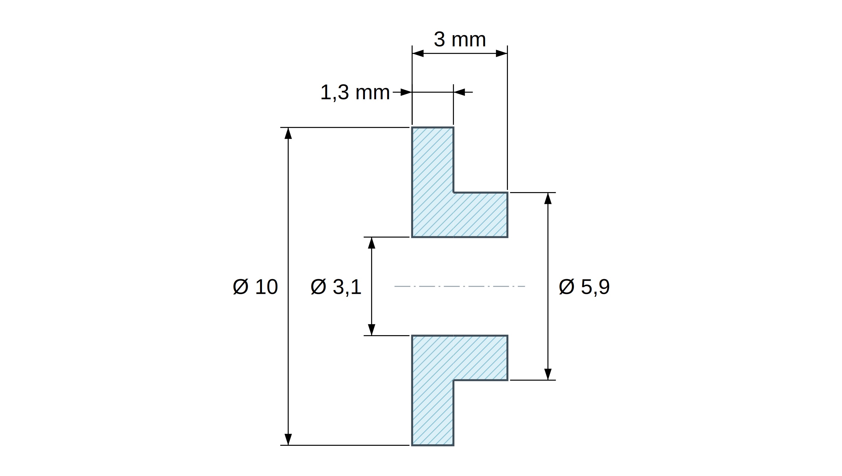 Casquillo aislante con brida Ø3,1x10mm, resalte bajo Ø5,9mm, poliamida PA6 natural UL94-V2