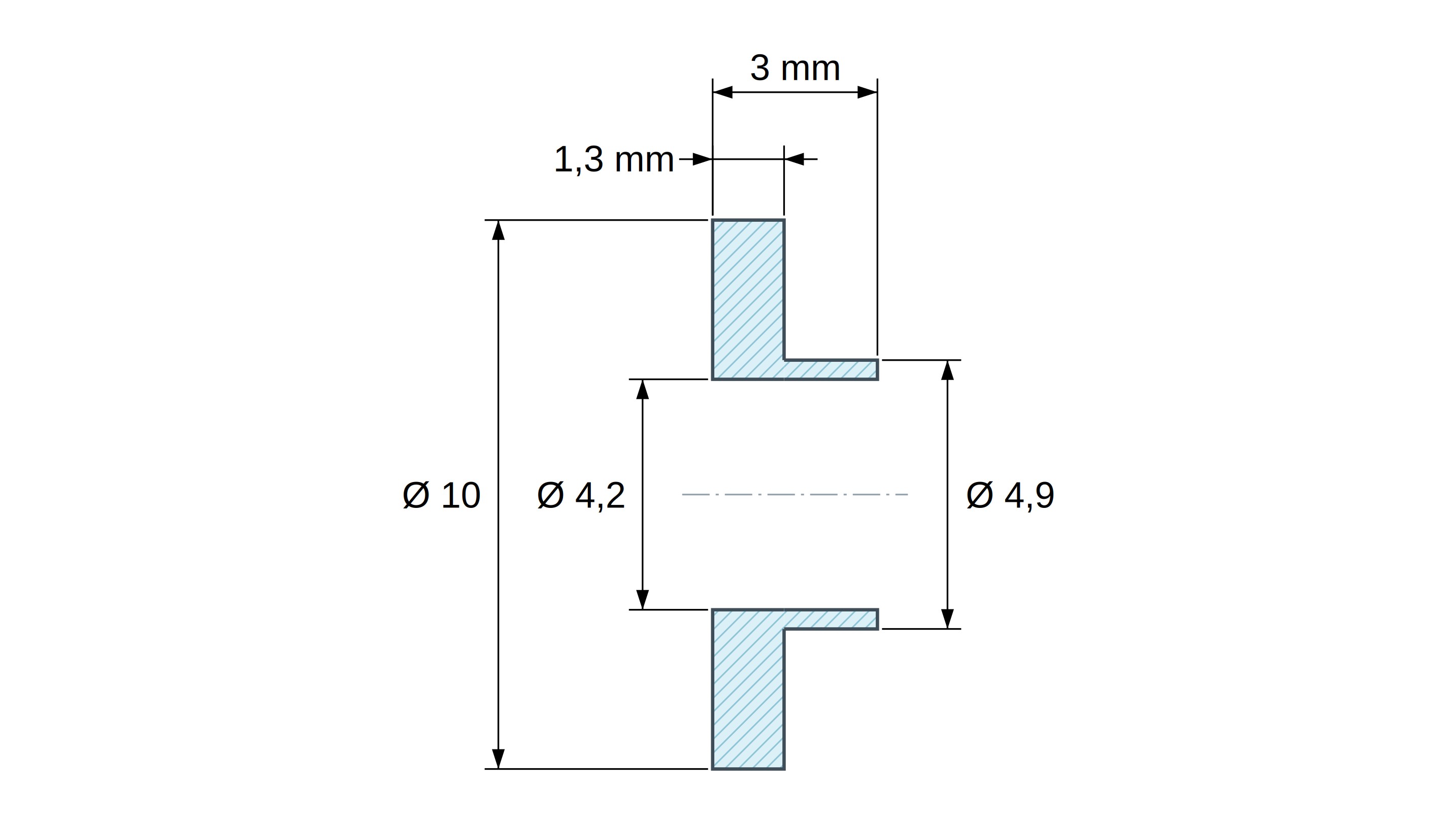 Casquillo aislante con brida Ø4,2x10mm, resalte bajo Ø4,9mm, poliamida PA6 natural UL94-V2 Casquillo aislante con brida Ø4,2x10mm, resalte bajo Ø4,9mm, poliamida PA6 natural UL94-V2