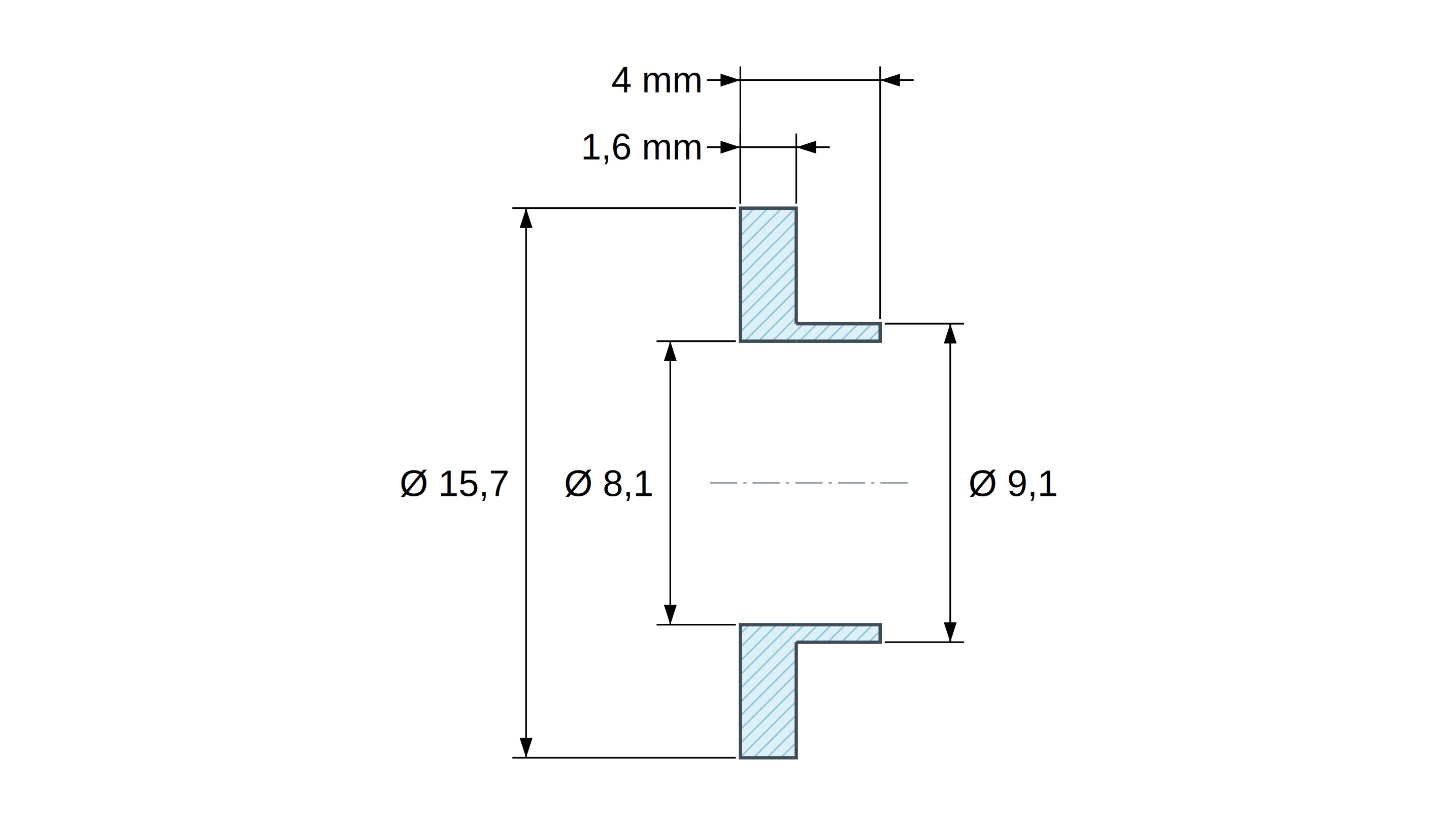 Casquillo aislante con brida Ø8,1x15,7mm, resalte bajo Ø9,1mm, poliamida PA6 natural UL94-V2