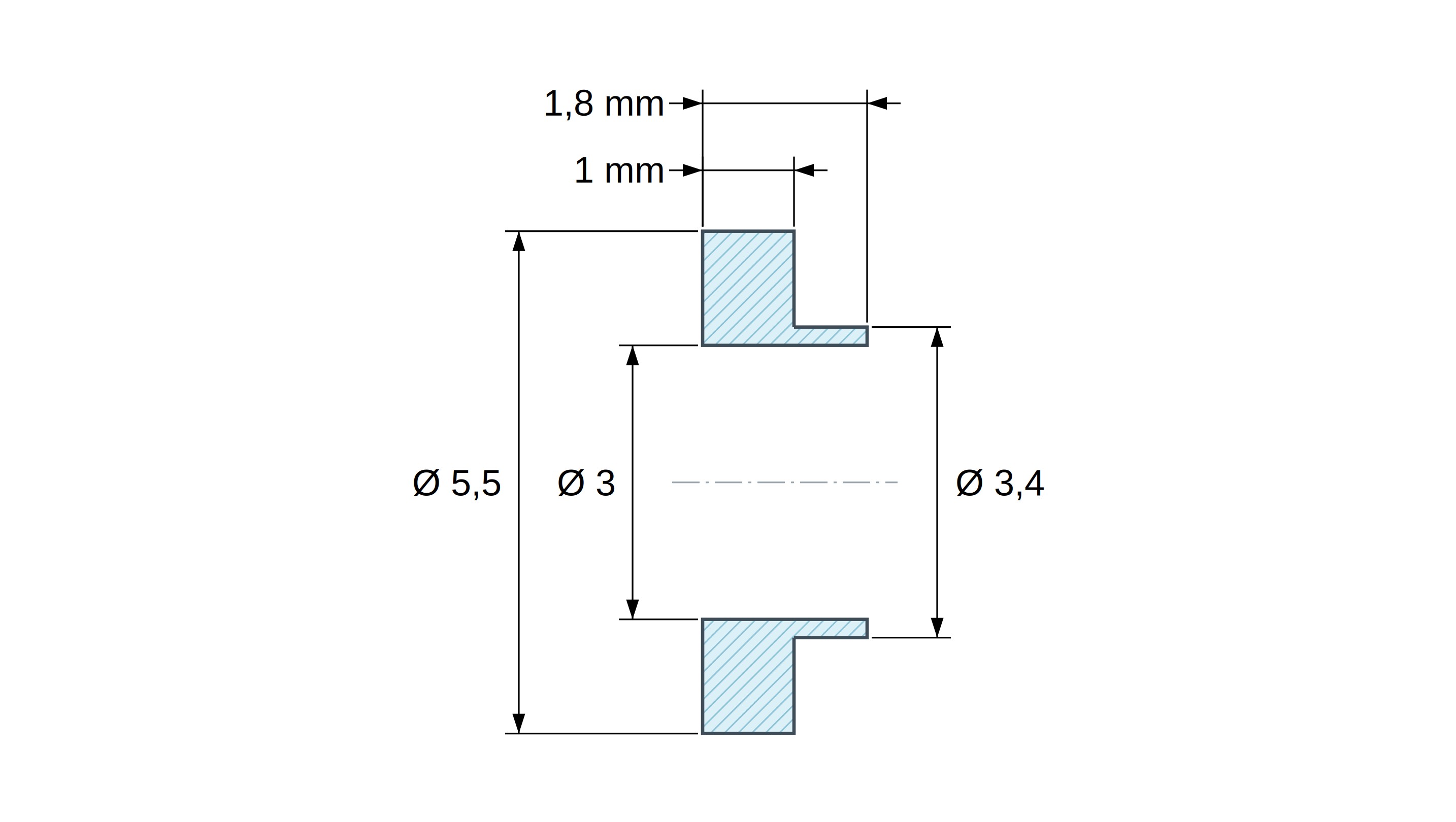 Casquillo aislante con brida Ø3x5,5mm, resalte bajo Ø3,4mm, sulfuro de polifenileno PPS negro UL94-V0