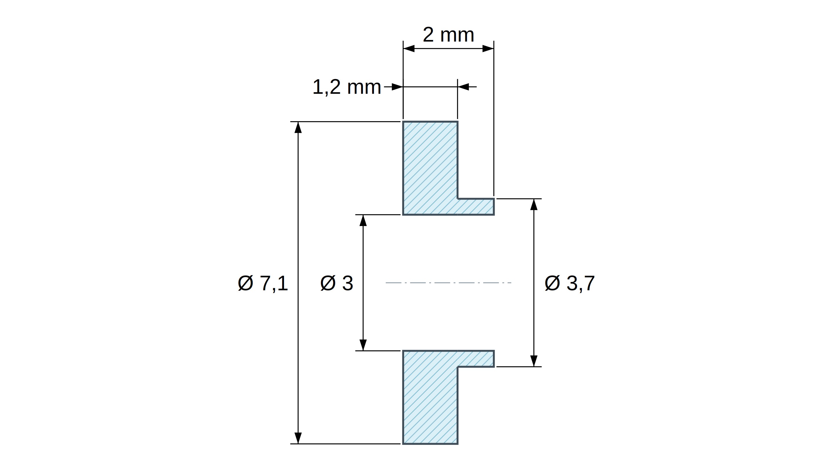 Casquillo aislante con brida Ø3x7,1mm, resalte bajo Ø3,7mm, sulfuro de polifenileno PPS negro UL94-V0