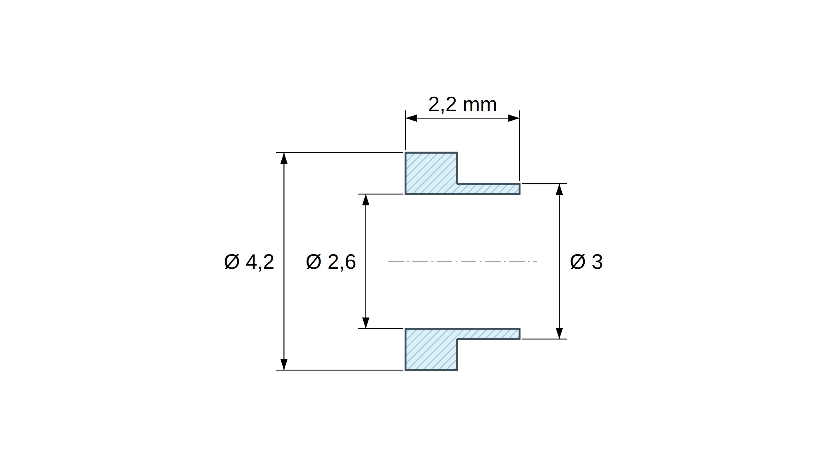 Casquillo aislante con brida Ø2,6x4,2mm, resalte bajo Ø3mm, PTFE natural UL94-V0