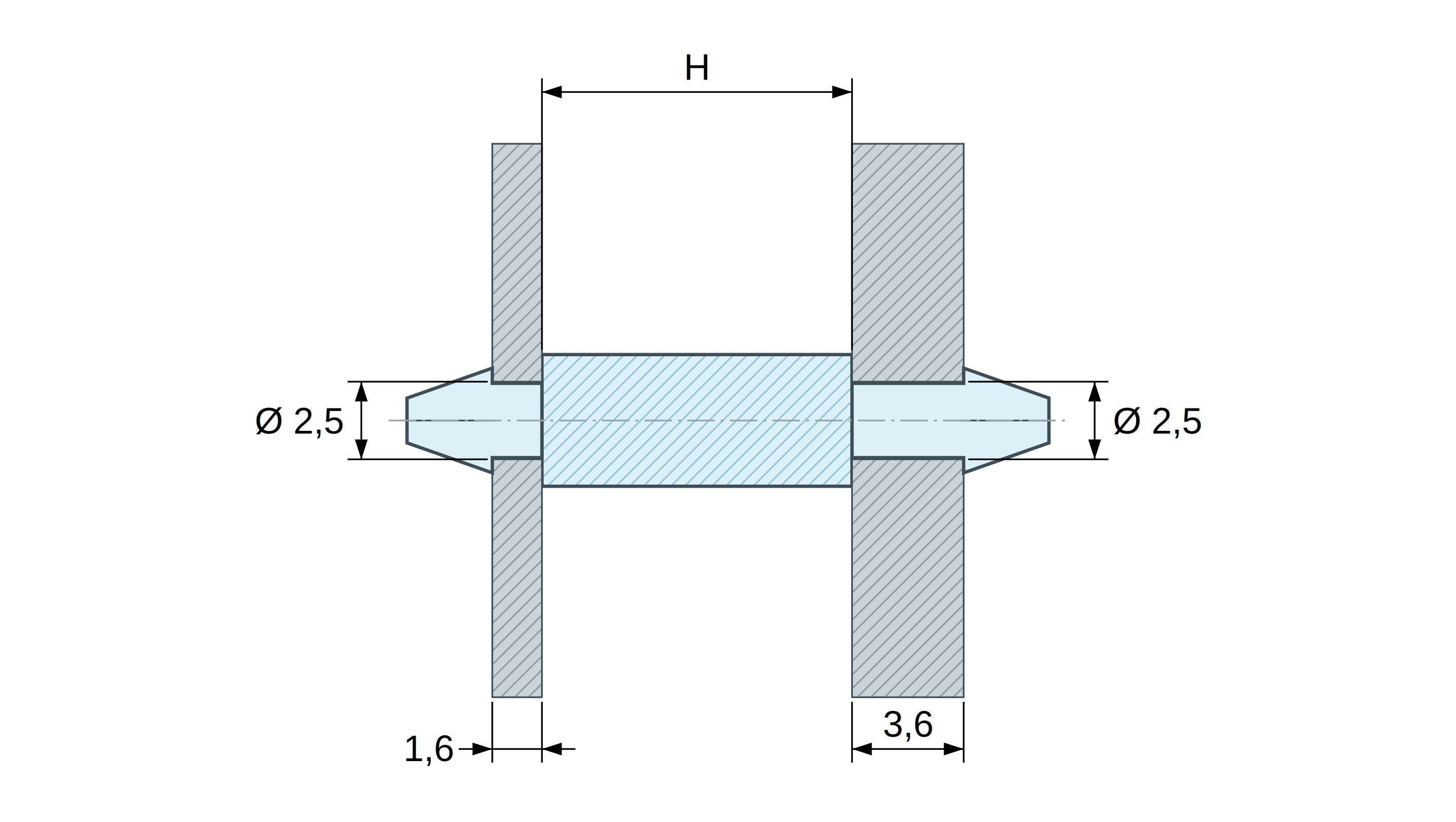 Soporte PCB a presión por ambos lados, Poliamida PA6.6, natural, UL94-V2, PCB Ø2,5/1,6 mm / CH Ø2,5/3,6 mm Soporte PCB a presión por ambos lados, Poliamida PA6.6, natural, UL94-V2, PCB Ø2,5/1,6 mm / CH Ø2,5/3,6 mm