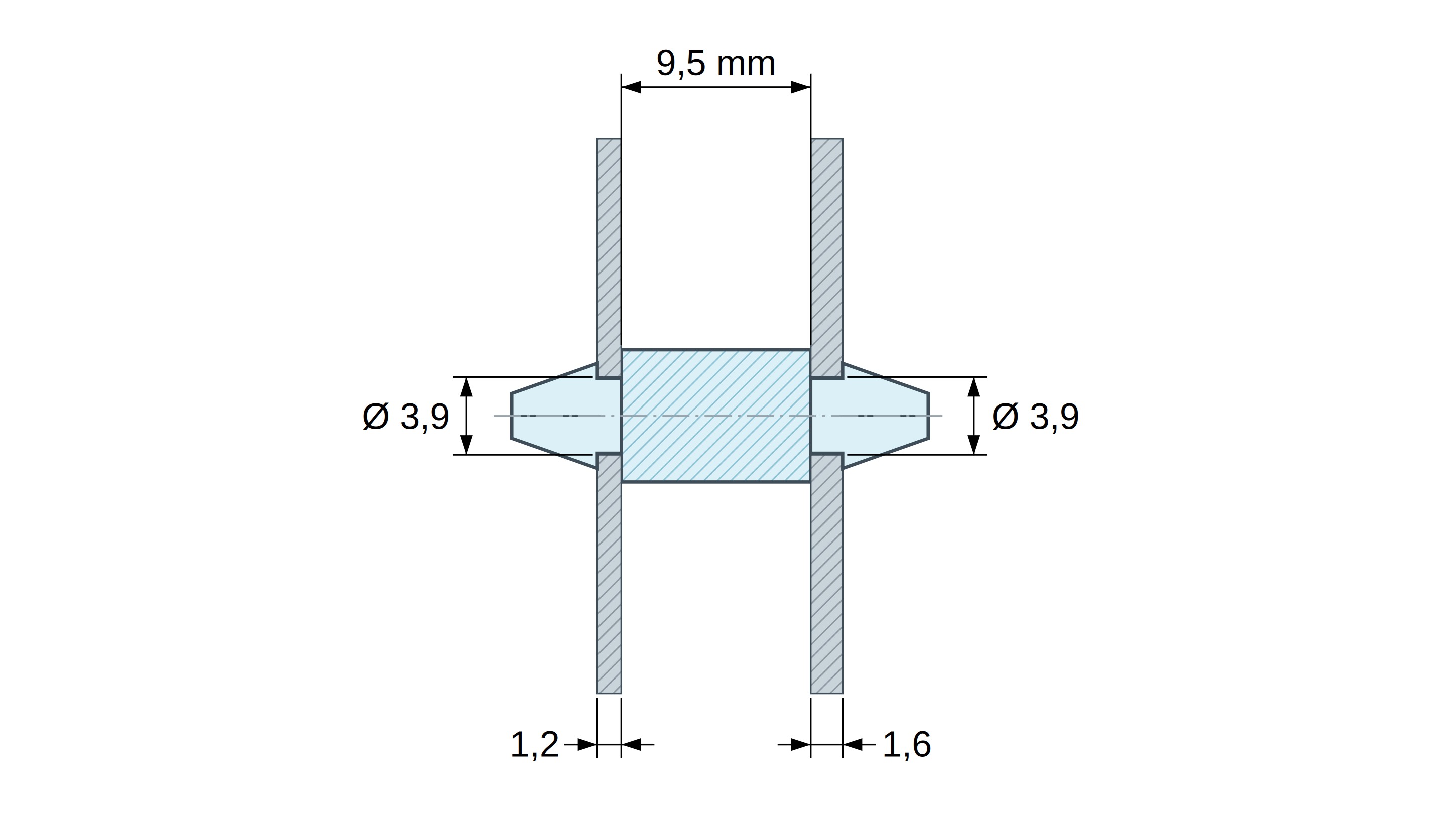 Soporte PCB a presión por ambos lados, Poliamida PA6.6, natural, UL94-V2, PCB Ø3,9/1,2 mm / CH Ø3,9/1,6 mm