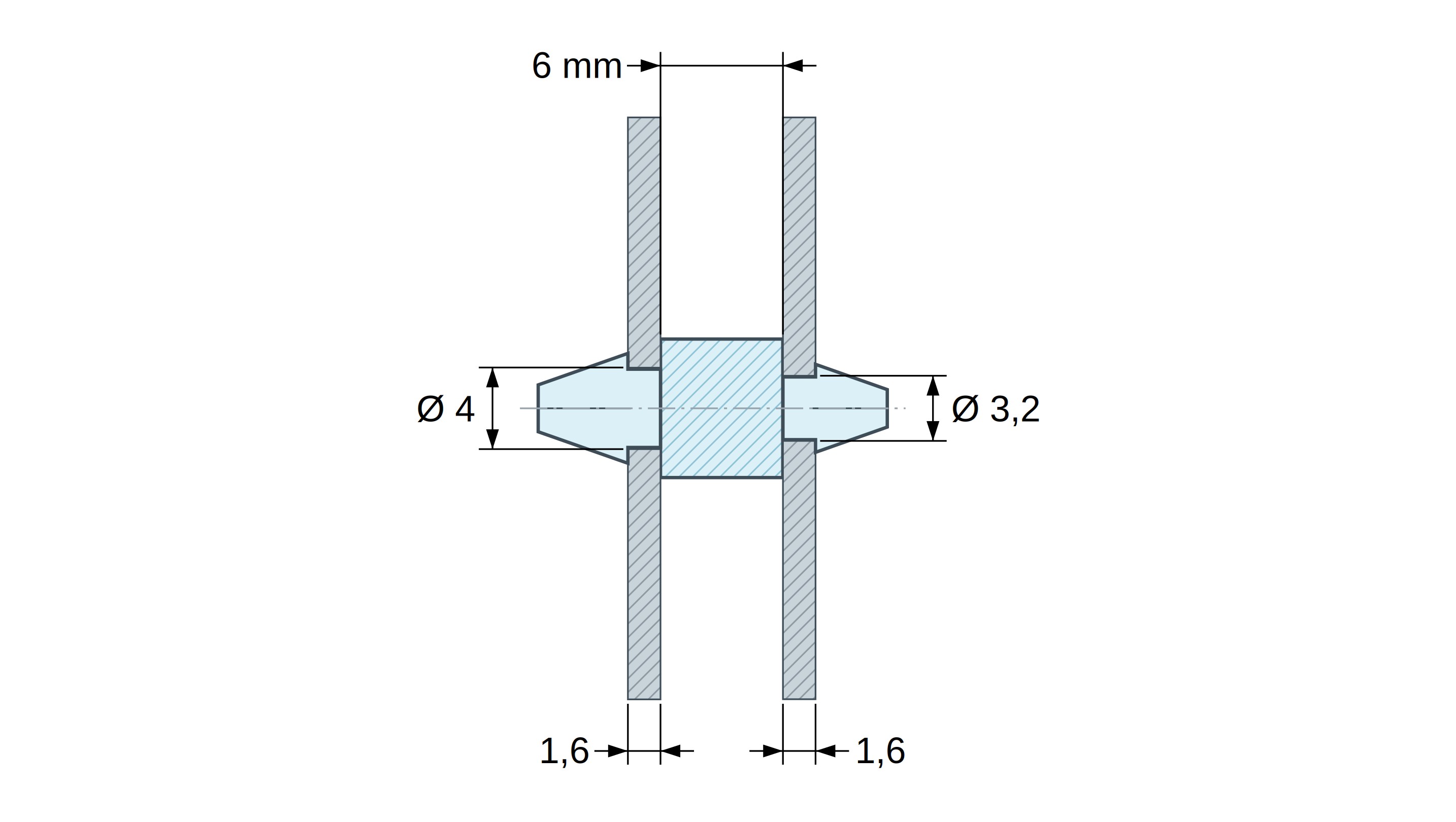 Soporte PCB a presión por ambos lados, Poliamida PA6.6, negra, UL94-HB, PCB Ø4/1,6 mm / CH Ø3,2/1,6 mm Soporte PCB a presión por ambos lados, Poliamida PA6.6, negra, UL94-HB, PCB Ø4/1,6 mm / CH Ø3,2/1,6 mm