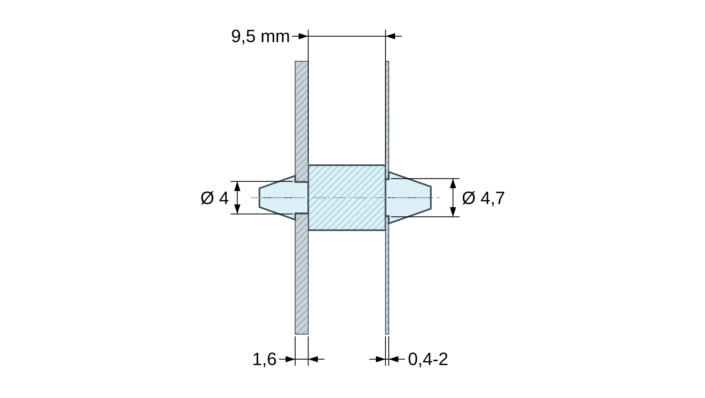 Soporte PCB a presión por ambos lados, Poliamida PA6.6, natural, UL94-V2, PCB Ø4/1,6 mm / CH Ø4,7/0,4–2 mm Soporte PCB a presión por ambos lados, Poliamida PA6.6, natural, UL94-V2, PCB Ø4/1,6 mm / CH Ø4,7/0,4–2 mm