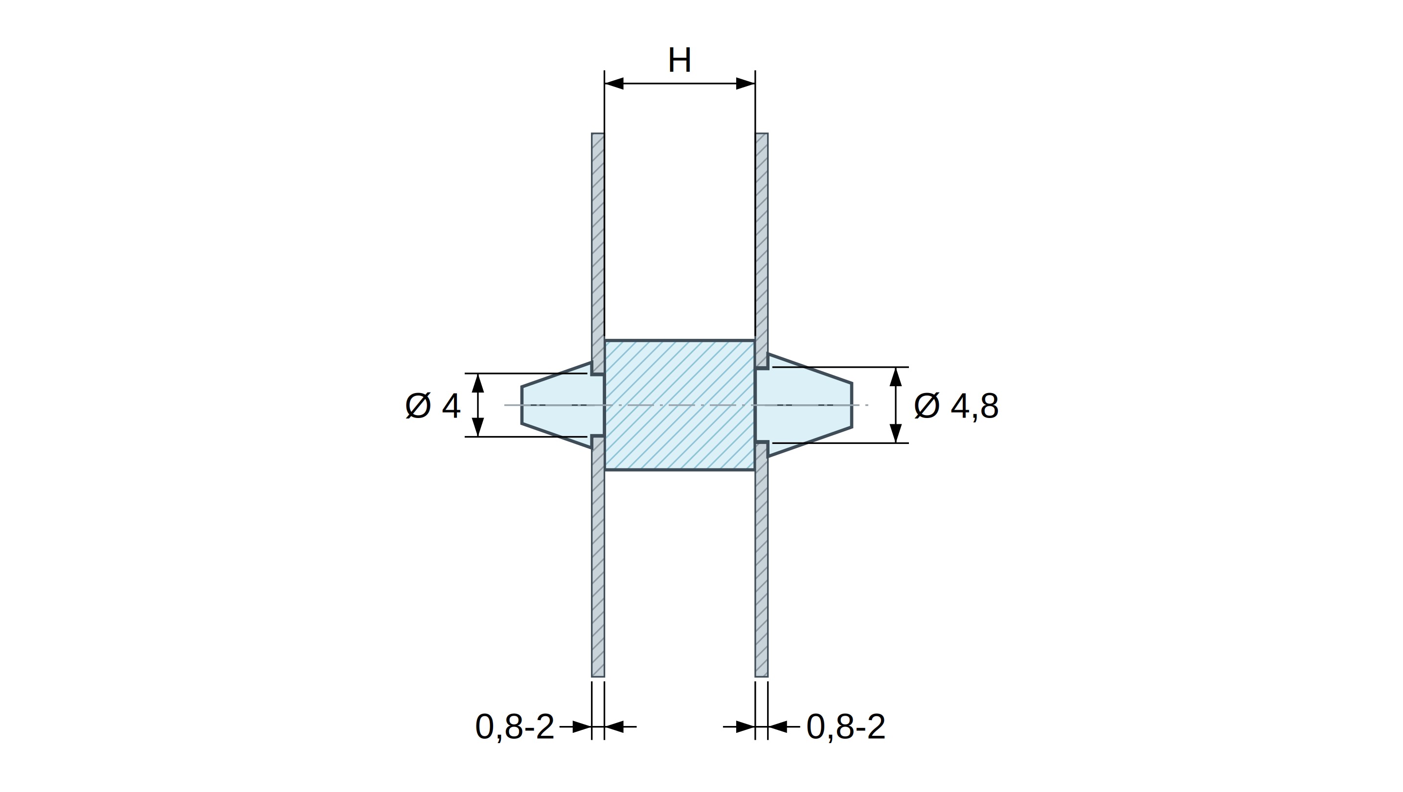 Soporte PCB a presión por ambos lados, Poliamida PA6.6, natural, UL94-V2, PCB Ø4/0,8–2 mm / CH Ø4,8/0,8–2 mm