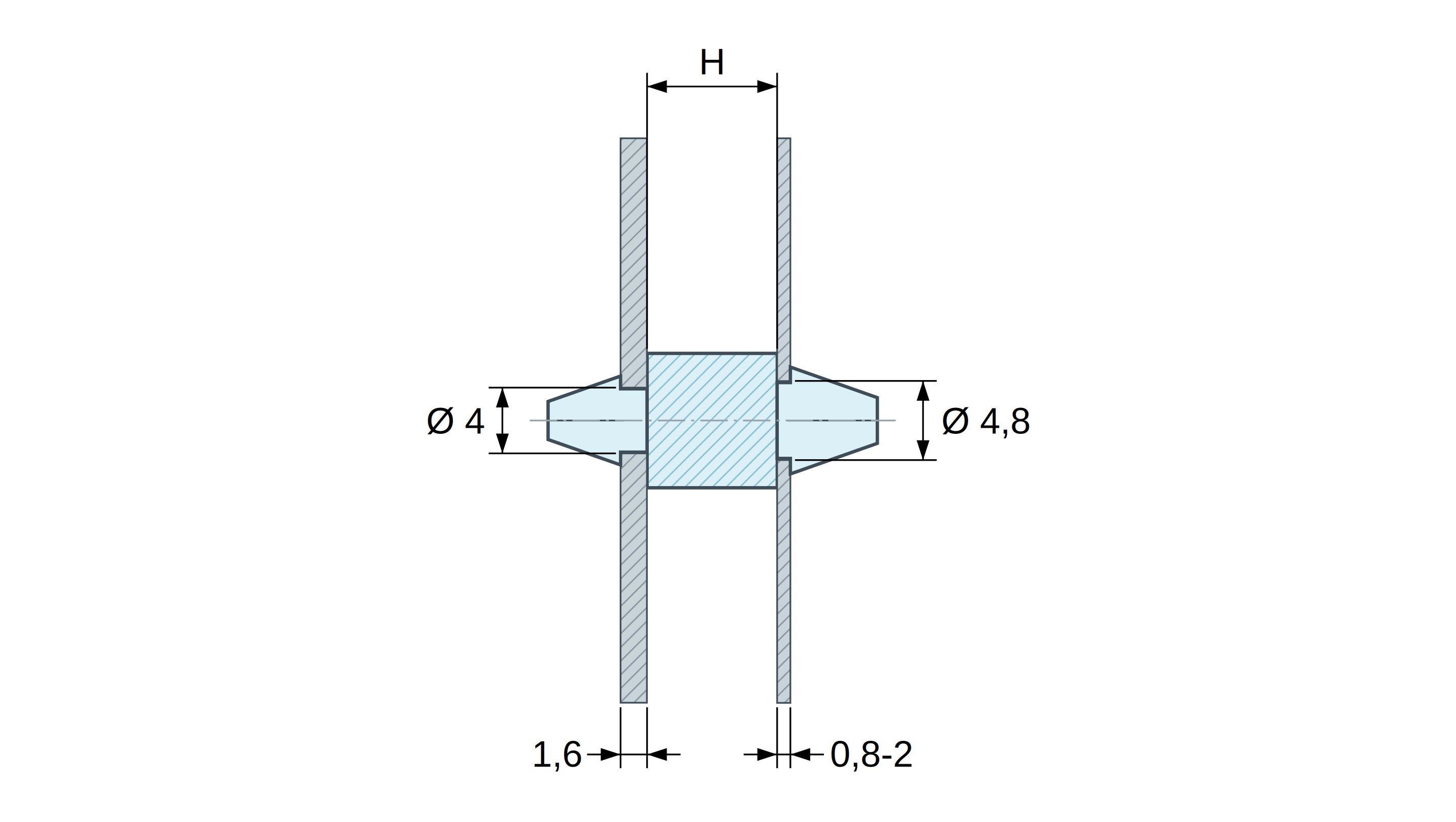Soporte PCB a presión por ambos lados, Poliamida PA6.6, natural, UL94-V0, PCB Ø4/1,6 mm / CH Ø4,8/0,8–2 mm