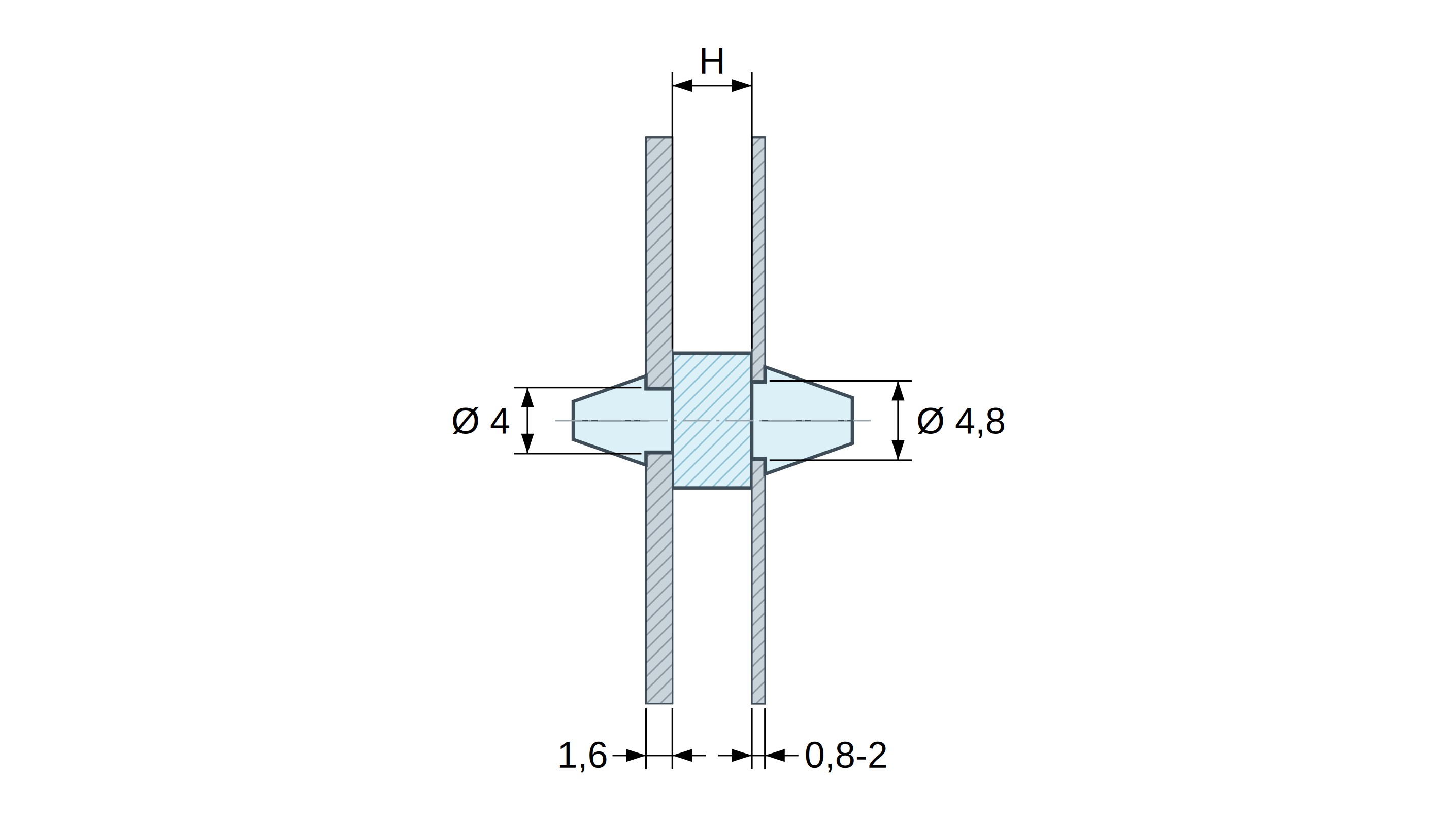 Soporte PCB a presión por ambos lados, Poliamida PA6.6, natural, UL94-V2, PCB Ø4/1,6 mm / CH Ø4,8/0,8–2 mm