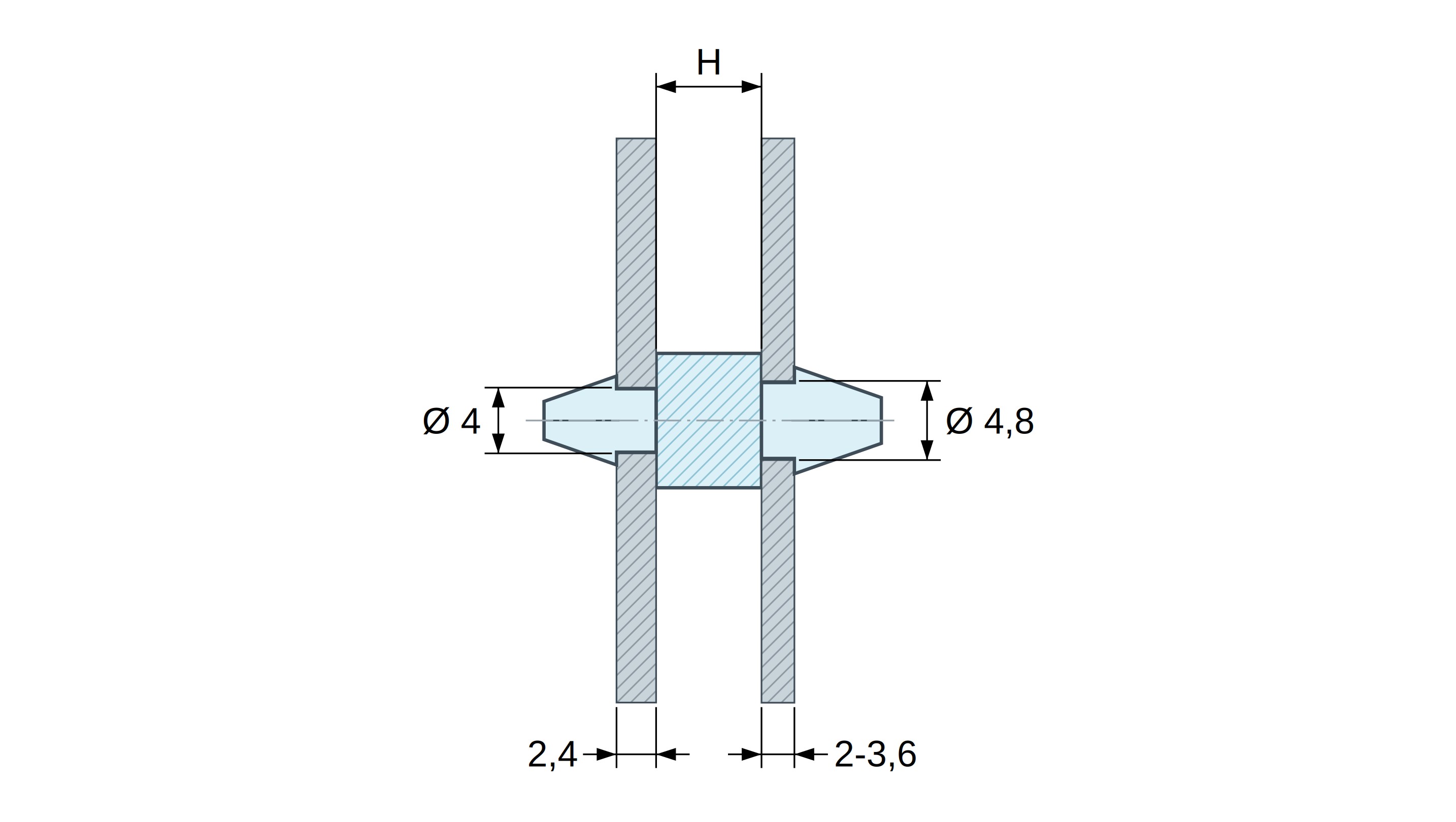 Soporte PCB a presión por ambos lados, Poliamida PA6.6, natural, UL94-V2, PCB Ø4/2,4 mm / CH Ø4,8/2–3,6 mm