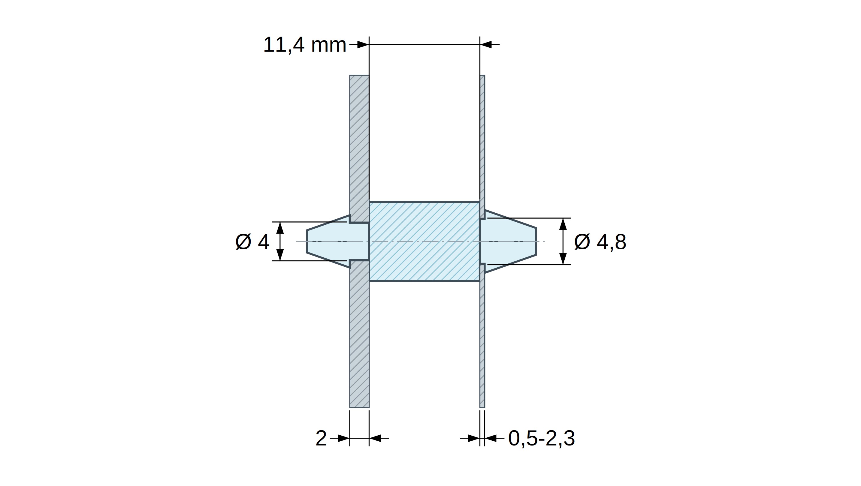 Soporte PCB a presión por ambos lados, Poliamida PA6.6, natural, UL94-V2, PCB Ø4/2 mm / CH Ø4,8/0,5–2,3 mm