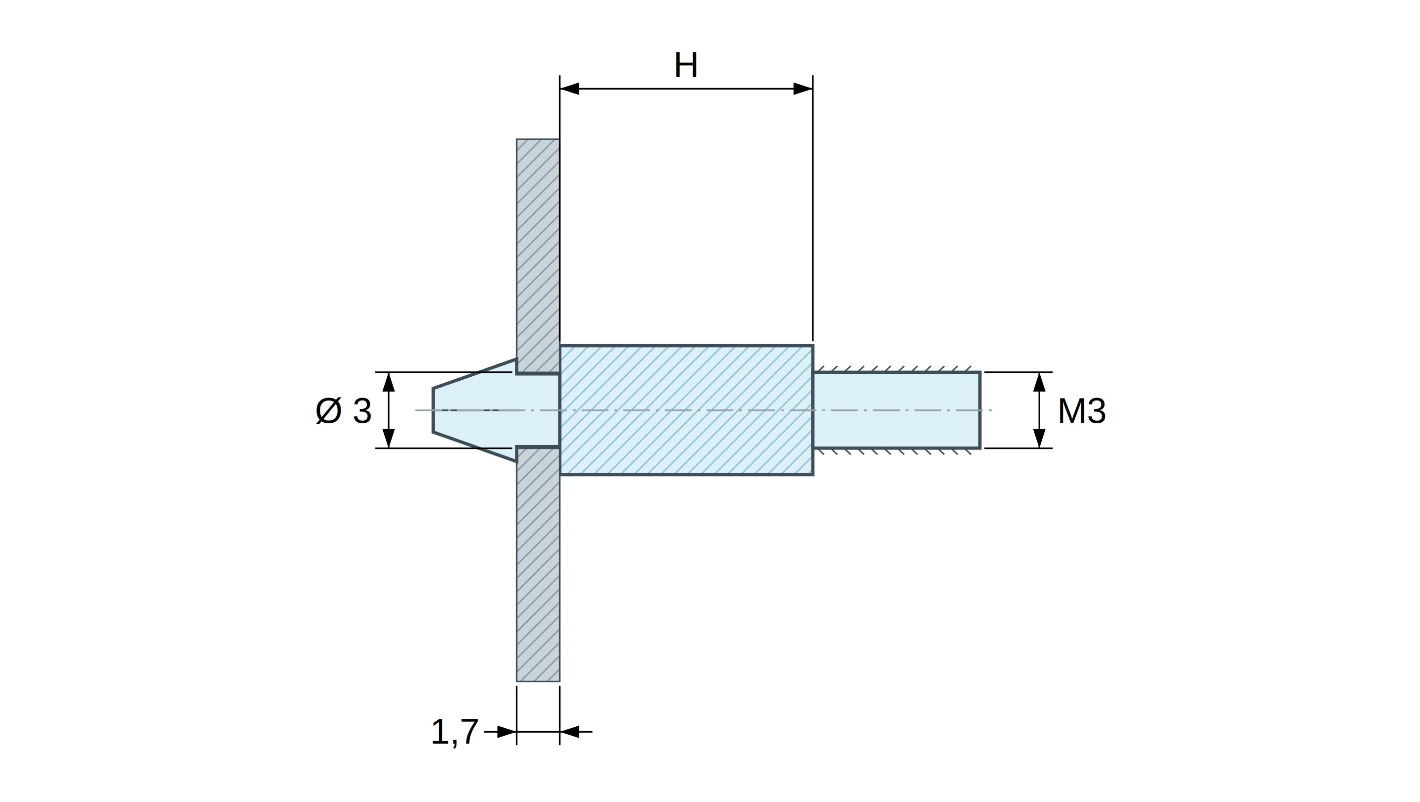 Soporte para circuito impreso a presión, roscado M3, poliamida PA6.6 negra UL94-HB, orificio Ø3 mm, circuito 1,7 mm Soporte para circuito impreso a presión, roscado M3, poliamida PA6.6 negra UL94-HB, orificio Ø3 mm, circuito 1,7 mm